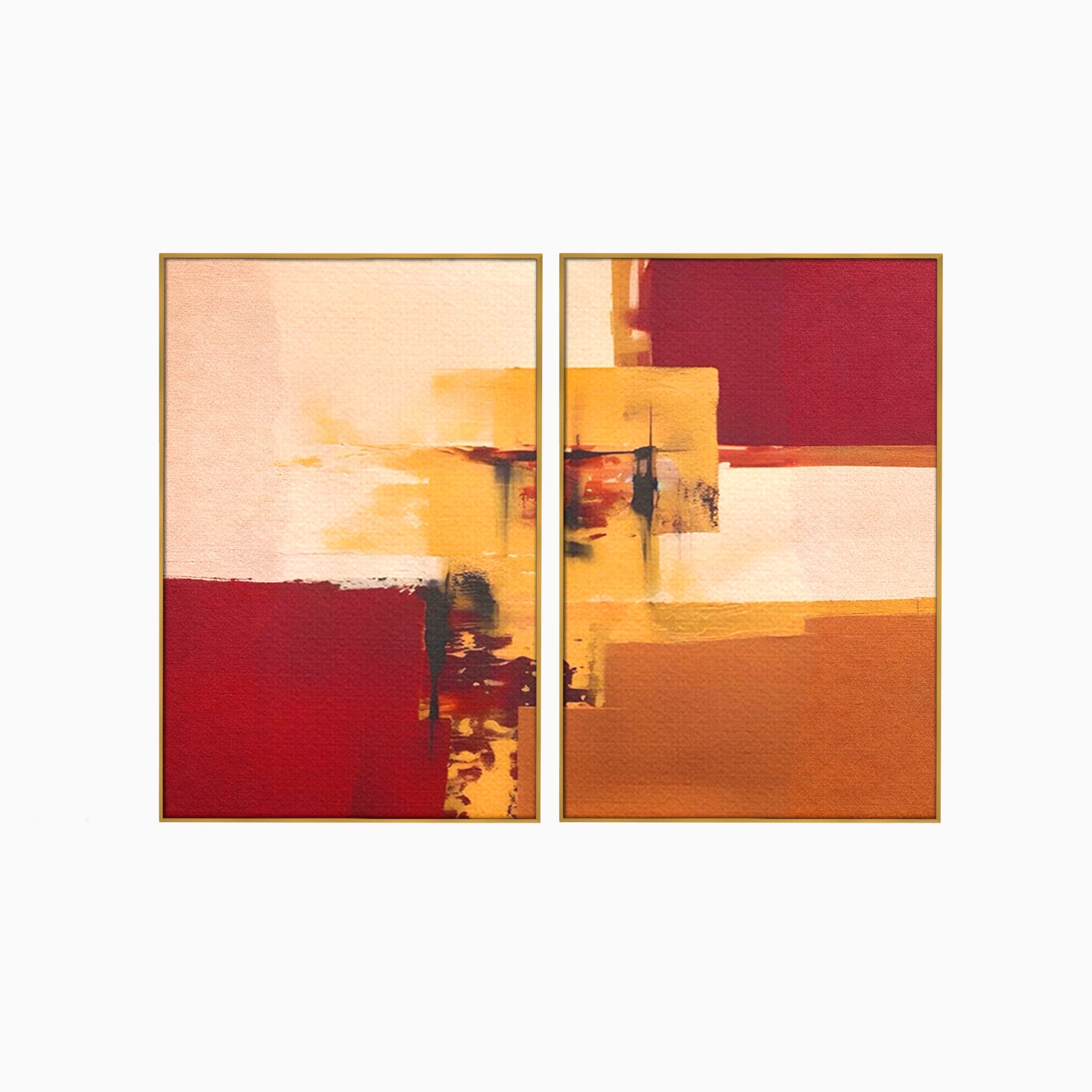 Set 2 Tablouri Canvas Premium LuxCanva® A2-1597, Abstract Gold, Dormitor, Vibratie Colorata, Patrate, Living, Culori Vibrante