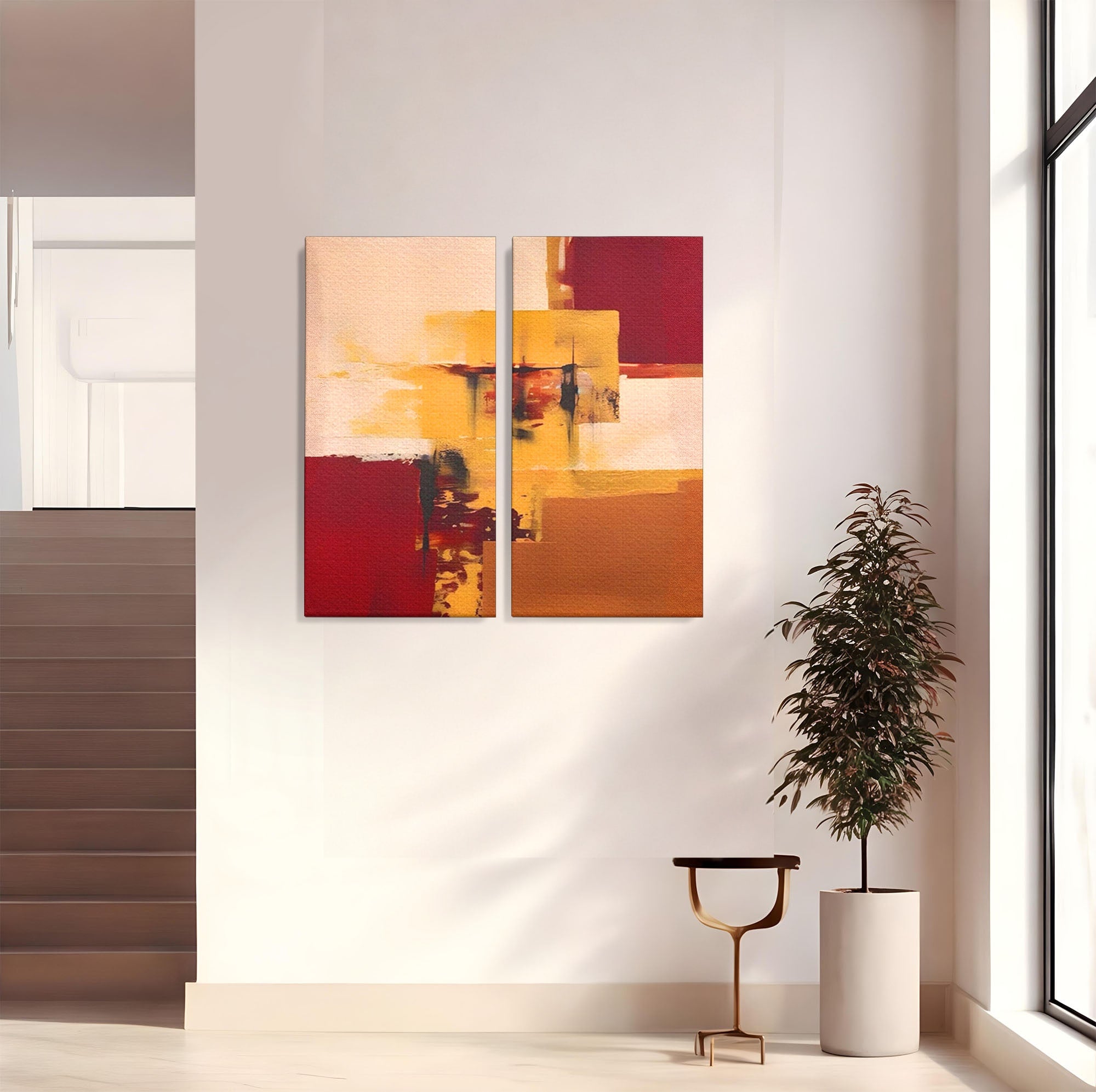 Set 2 Tablouri Canvas Premium LuxCanva® A2-1597, Abstract Gold, Dormitor, Vibratie Colorata, Patrate, Living, Culori Vibrante