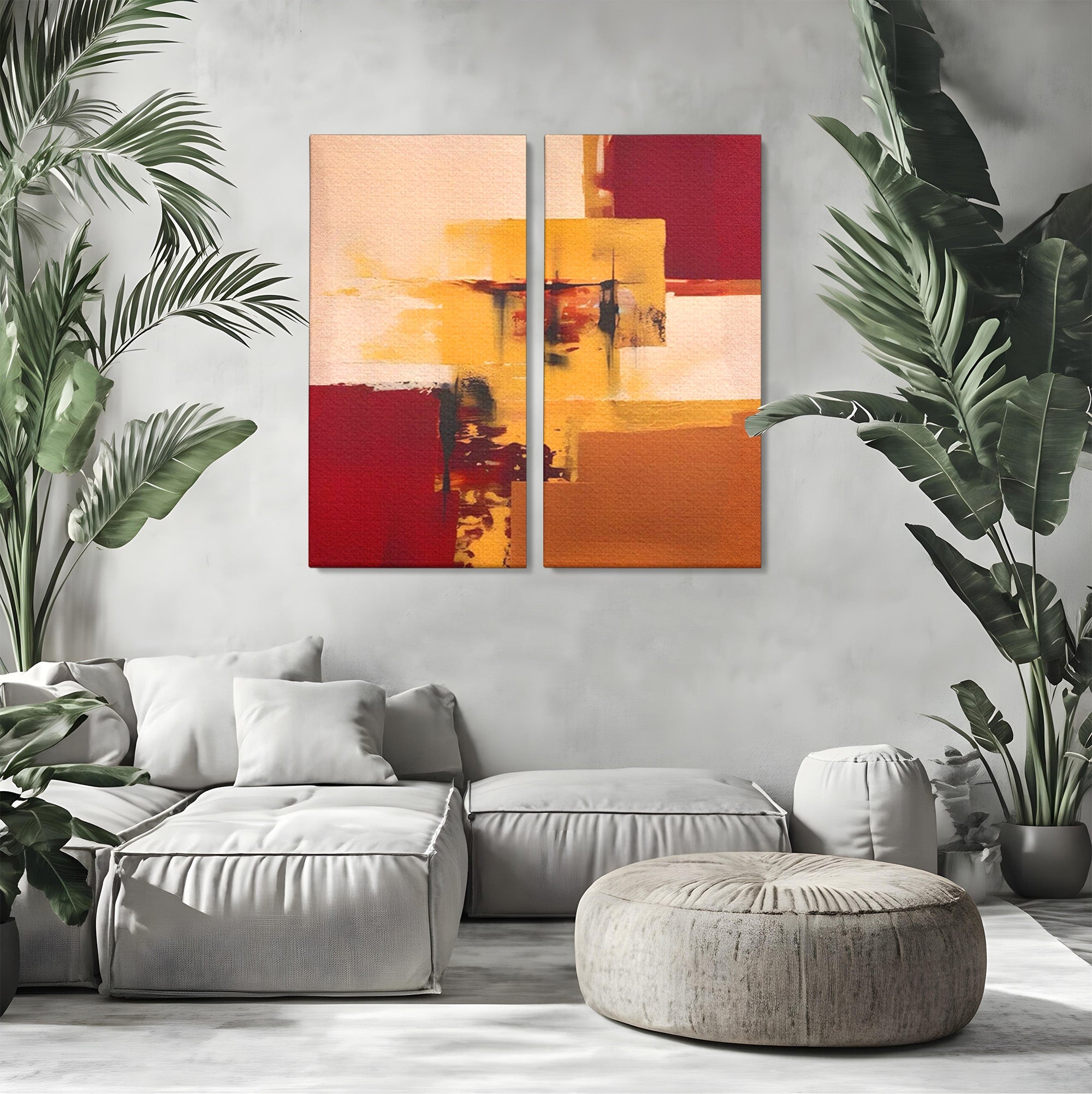 Set 2 Tablouri Canvas Premium LuxCanva® A2-1597, Abstract Gold, Dormitor, Vibratie Colorata, Patrate, Living, Culori Vibrante