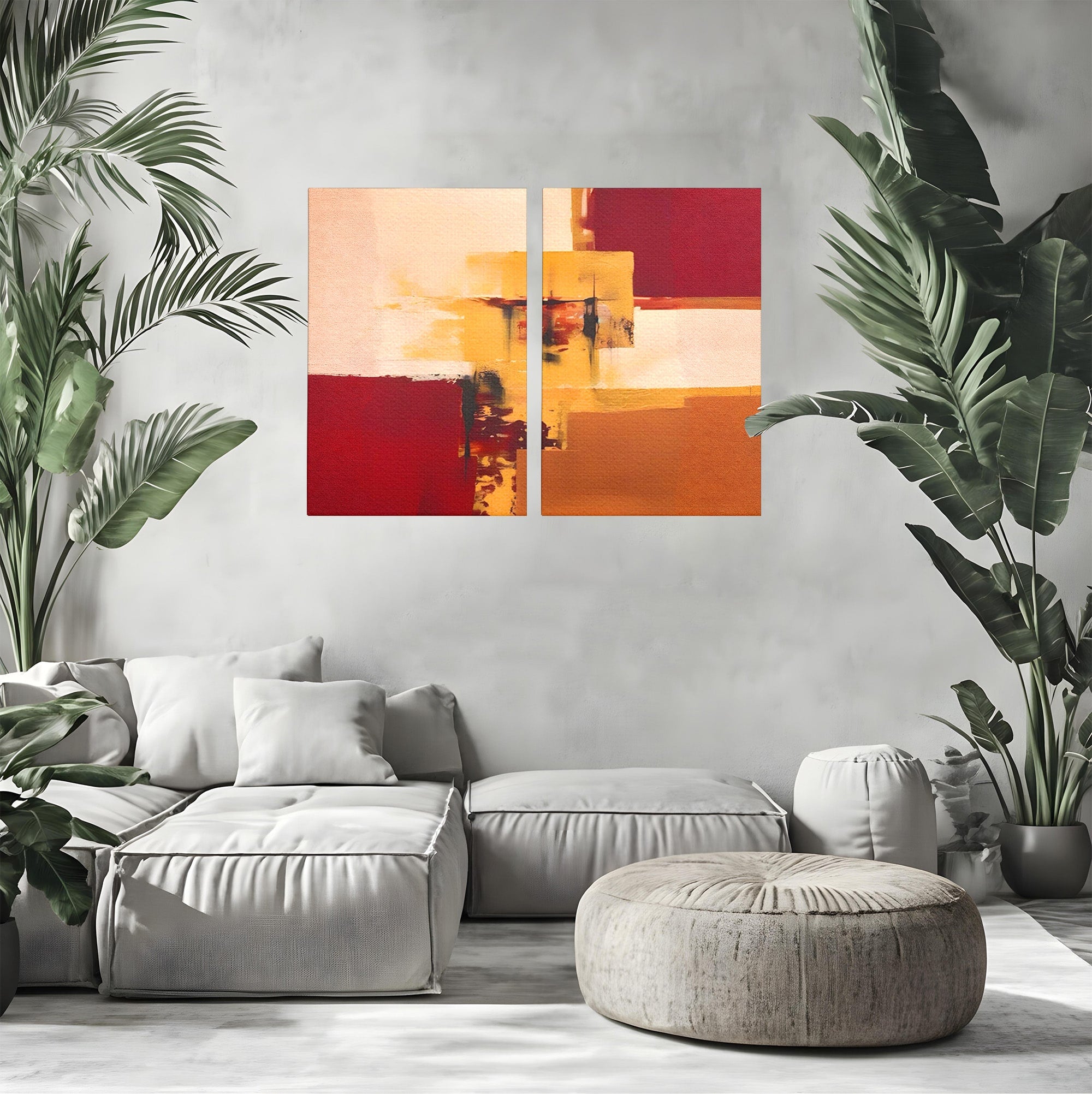 Set 2 Tablouri Canvas Premium LuxCanva® A2-1597, Abstract Gold, Dormitor, Vibratie Colorata, Patrate, Living, Culori Vibrante
