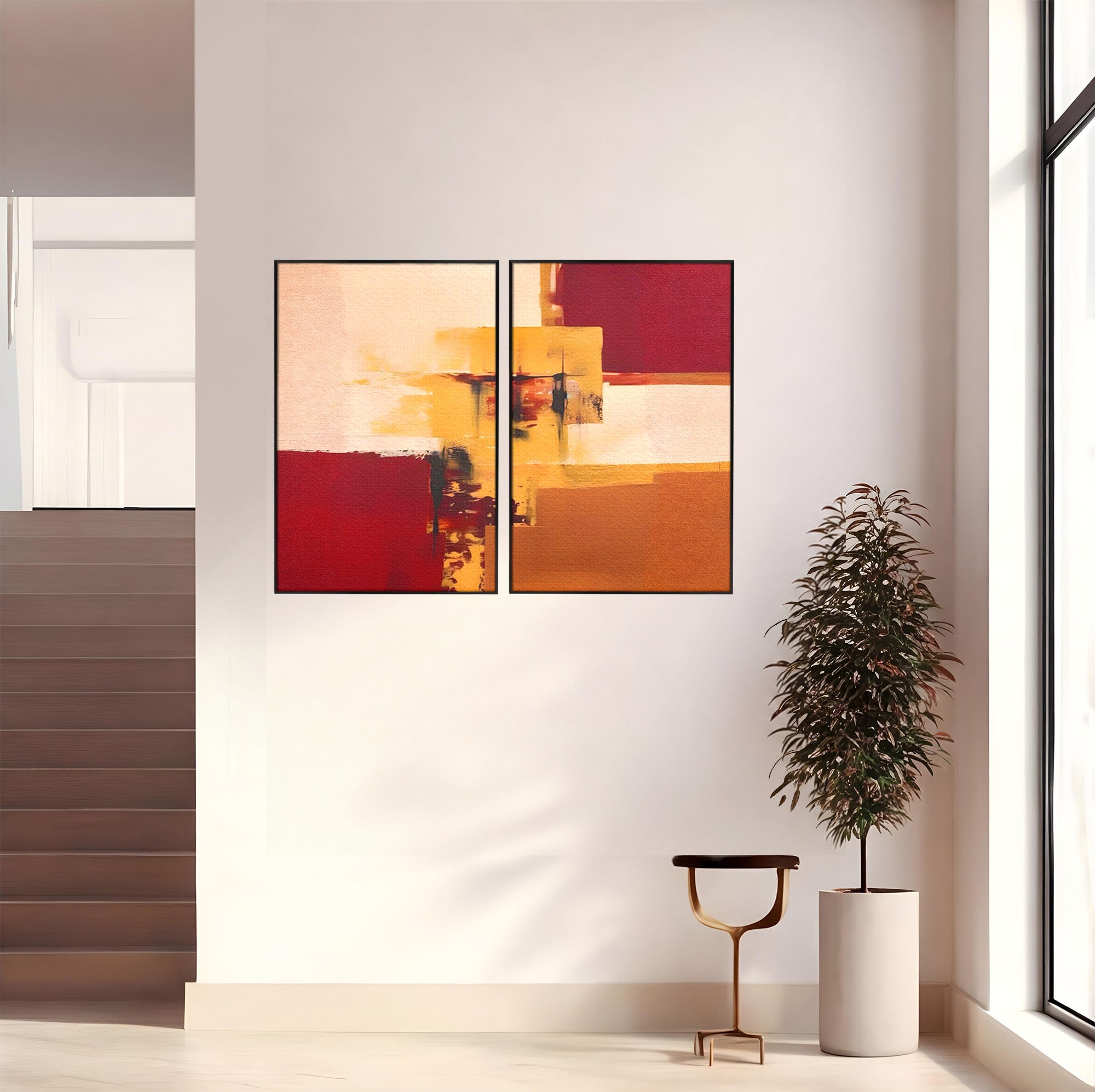 Set 2 Tablouri Canvas Premium LuxCanva® A2-1597, Abstract Gold, Dormitor, Vibratie Colorata, Patrate, Living, Culori Vibrante