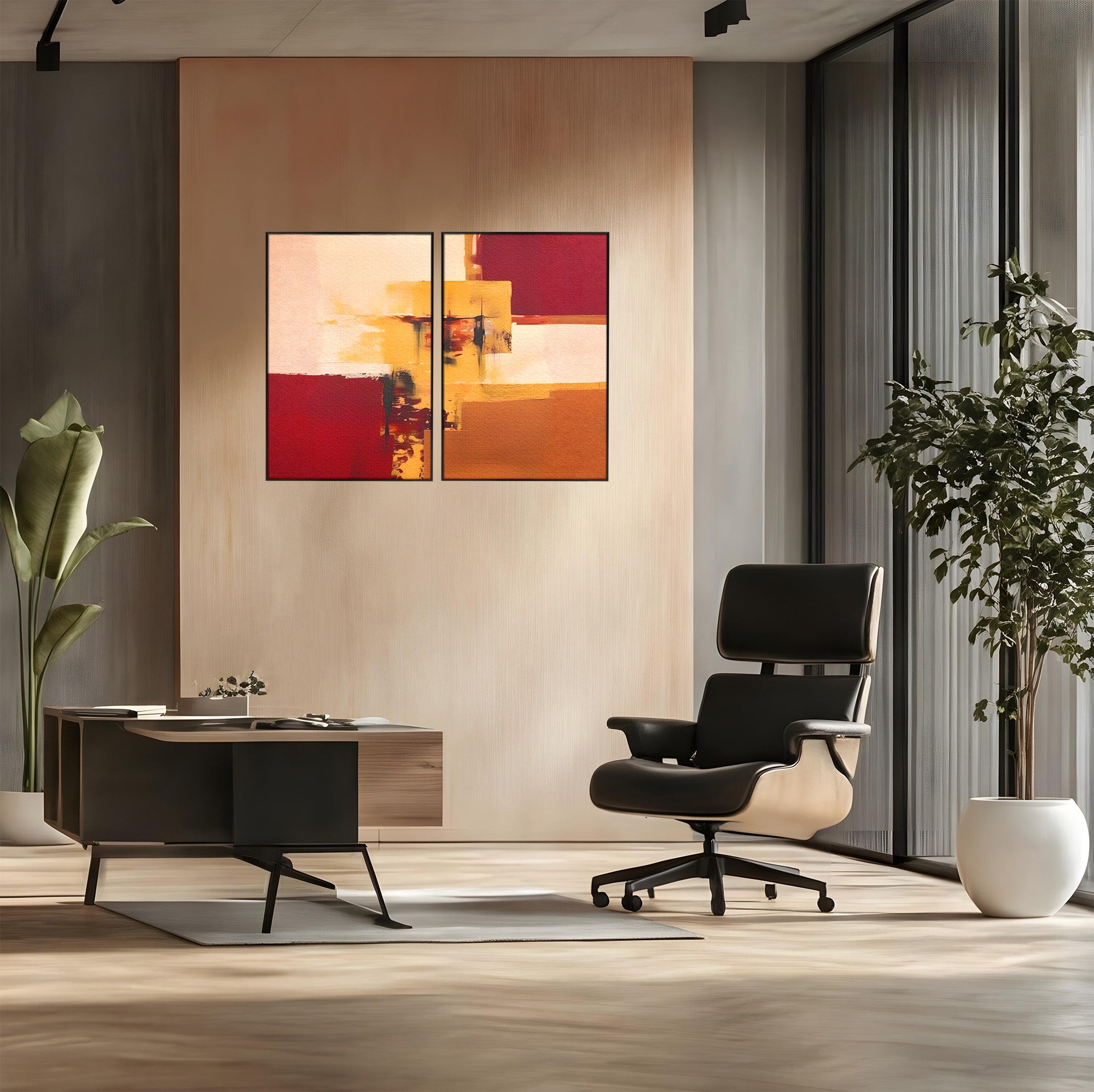 Set 2 Tablouri Canvas Premium LuxCanva® A2-1597, Abstract Gold, Dormitor, Vibratie Colorata, Patrate, Living, Culori Vibrante