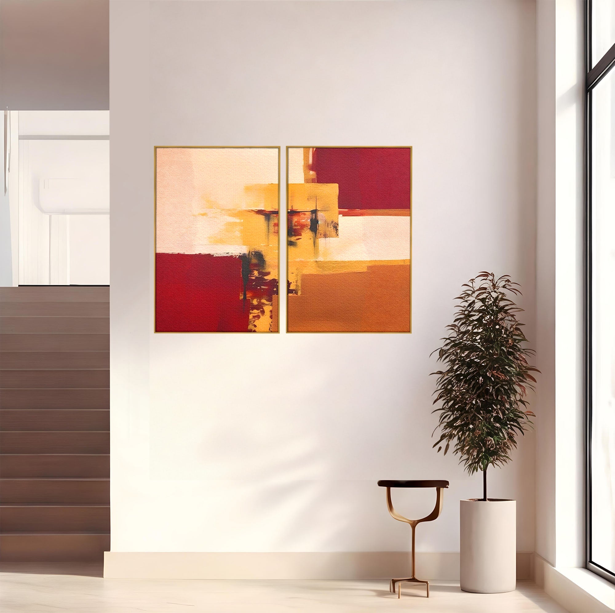 Set 2 Tablouri Canvas Premium LuxCanva® A2-1597, Abstract Gold, Dormitor, Vibratie Colorata, Patrate, Living, Culori Vibrante