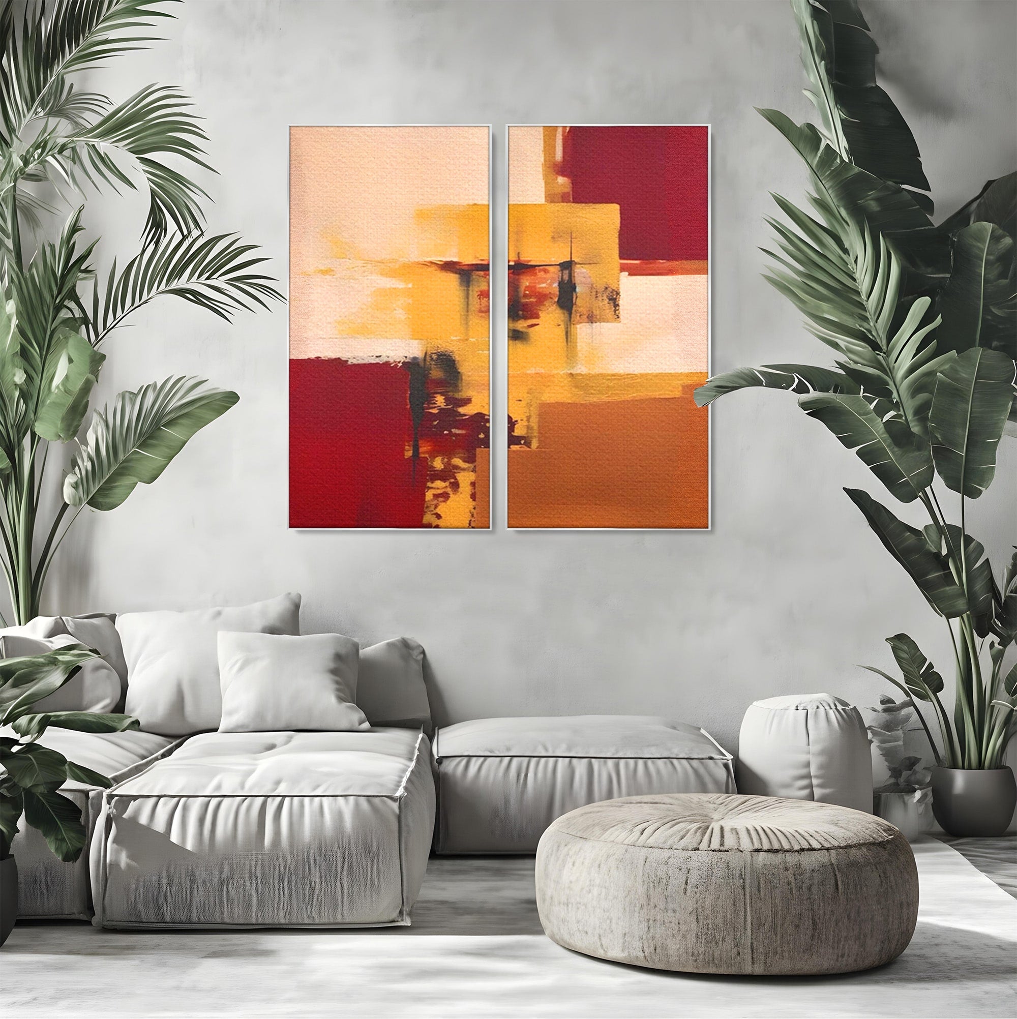 Set 2 Tablouri Canvas Premium LuxCanva® A2-1597, Abstract Gold, Dormitor, Vibratie Colorata, Patrate, Living, Culori Vibrante
