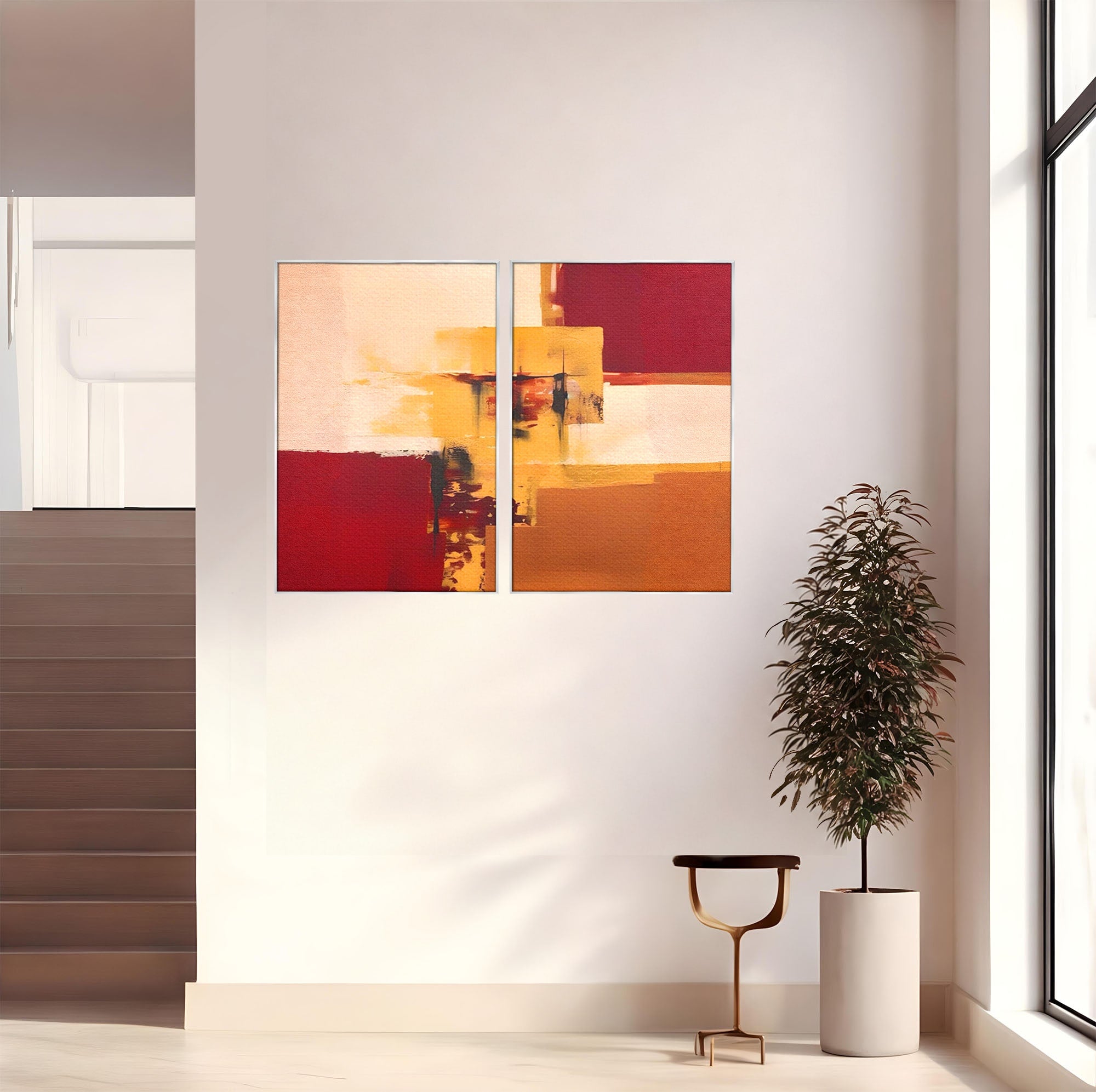 Set 2 Tablouri Canvas Premium LuxCanva® A2-1597, Abstract Gold, Dormitor, Vibratie Colorata, Patrate, Living, Culori Vibrante