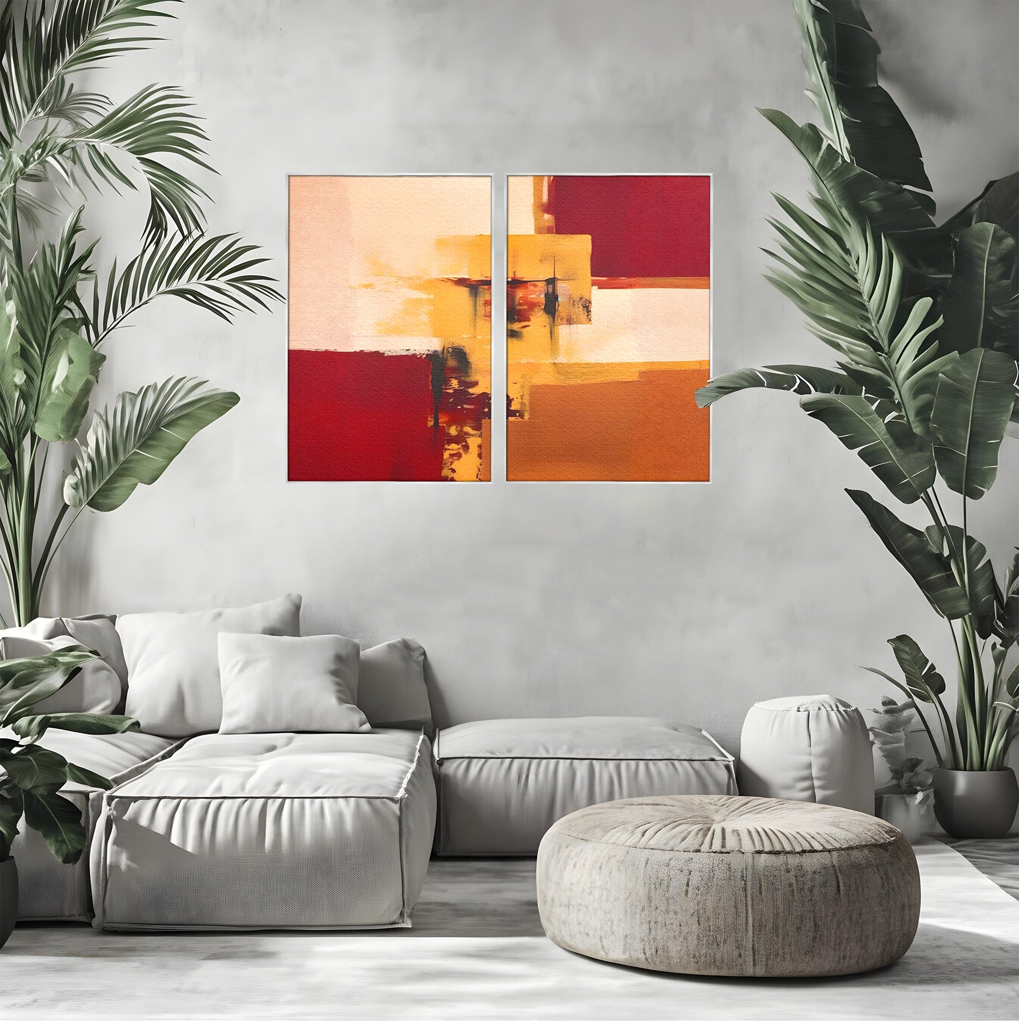 Set 2 Tablouri Canvas Premium LuxCanva® A2-1597, Abstract Gold, Dormitor, Vibratie Colorata, Patrate, Living, Culori Vibrante