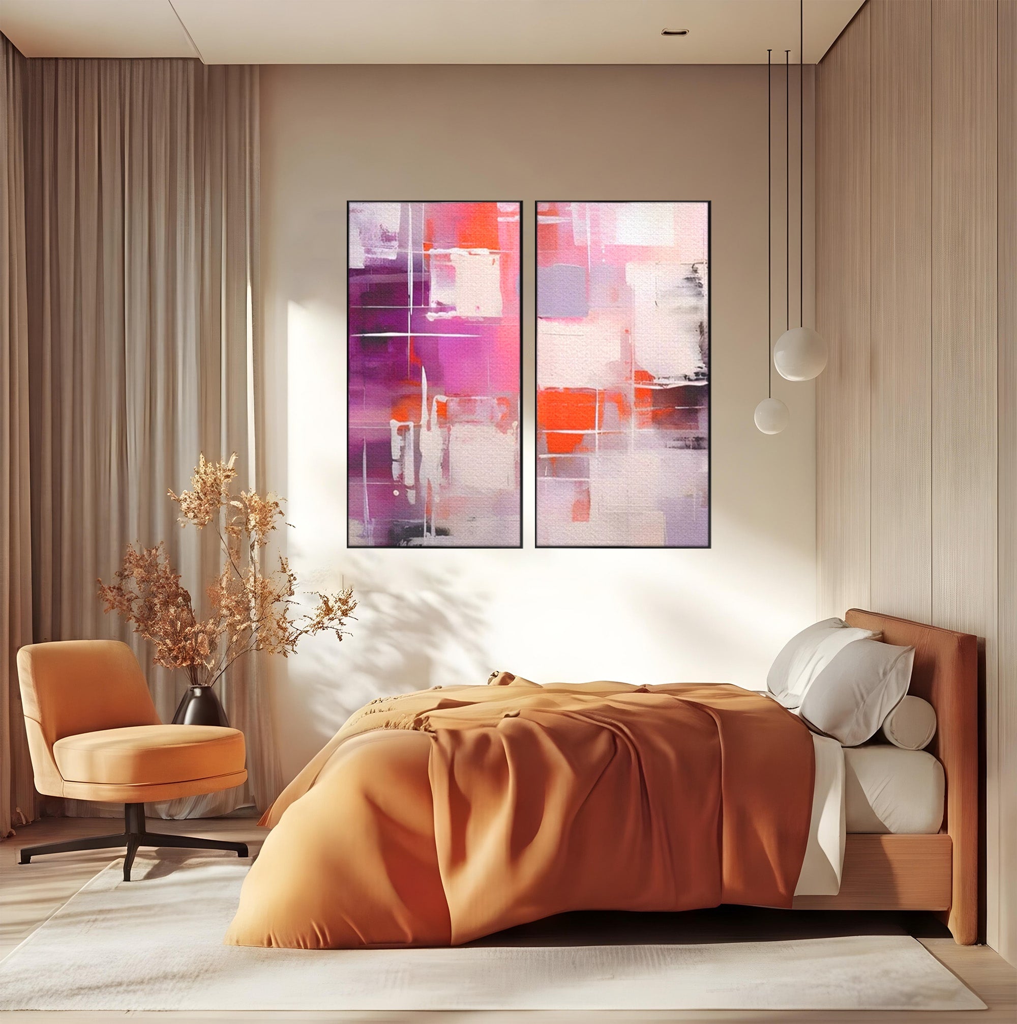 Set 2 Tablouri Canvas Premium LuxCanva® A2-1599, Contraste Purpurii, Dormitor, Lila, Lavanda, Mov, Vibratie Vizuala, Living, Culori Vibrante