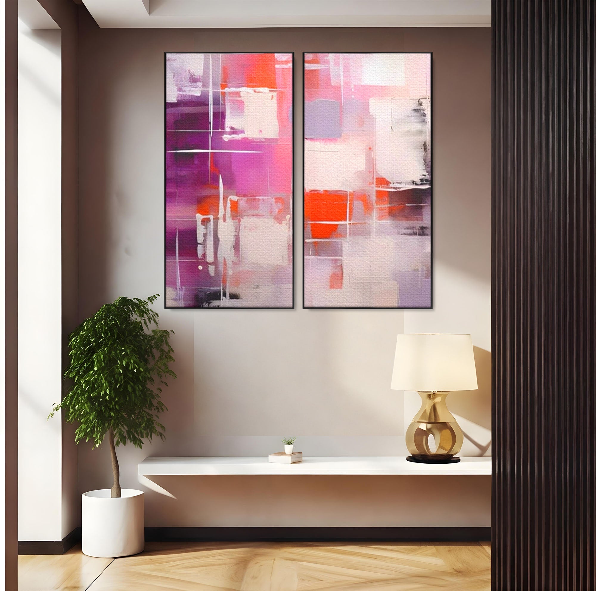 Set 2 Tablouri Canvas Premium LuxCanva® A2-1599, Contraste Purpurii, Dormitor, Lila, Lavanda, Mov, Vibratie Vizuala, Living, Culori Vibrante