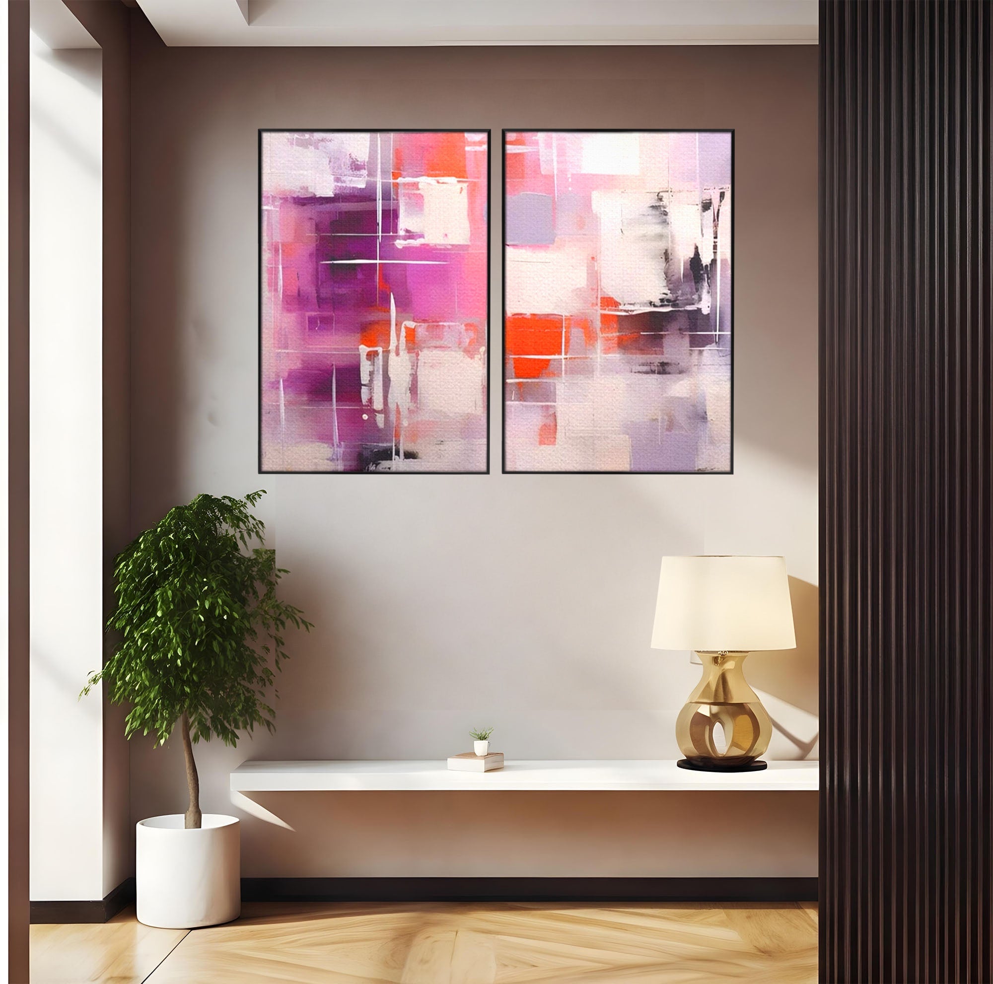 Set 2 Tablouri Canvas Premium LuxCanva® A2-1599, Contraste Purpurii, Dormitor, Lila, Lavanda, Mov, Vibratie Vizuala, Living, Culori Vibrante
