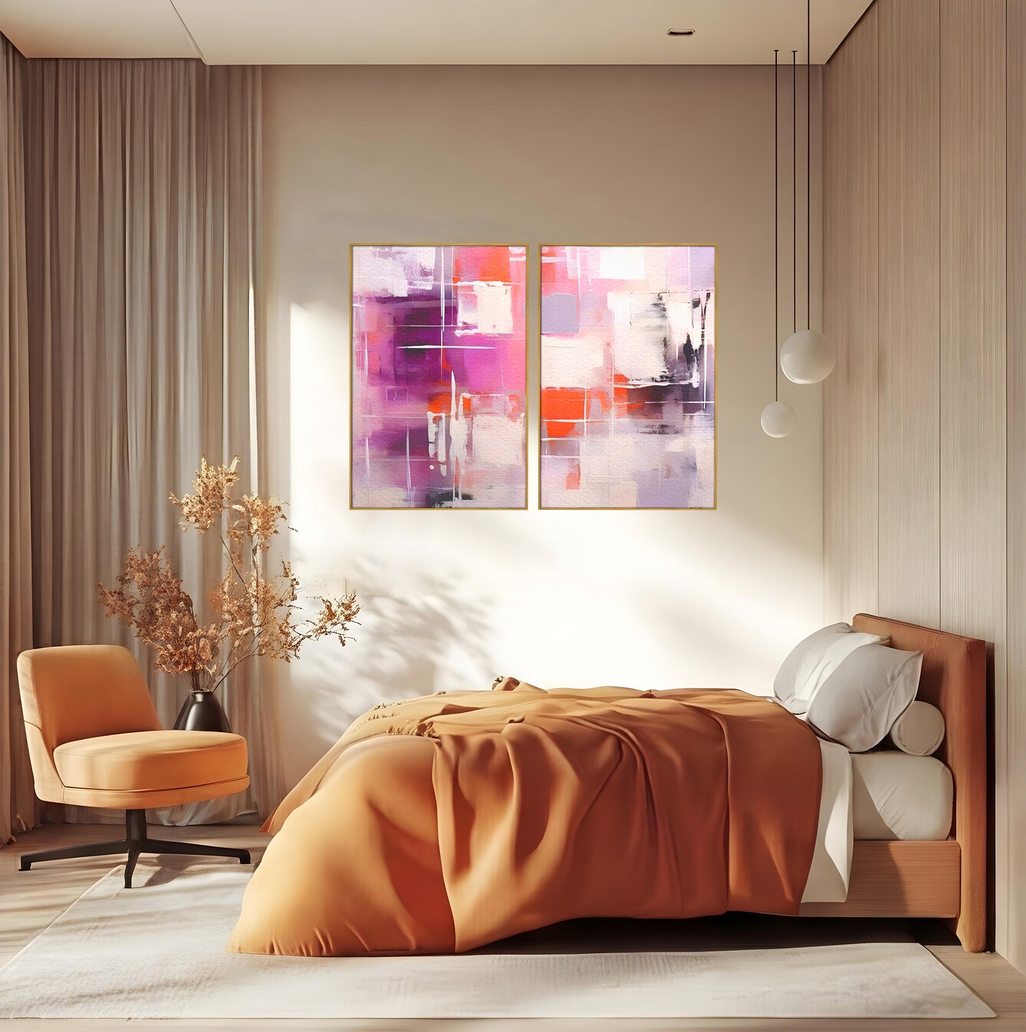 Set 2 Tablouri Canvas Premium LuxCanva® A2-1599, Contraste Purpurii, Dormitor, Lila, Lavanda, Mov, Vibratie Vizuala, Living, Culori Vibrante