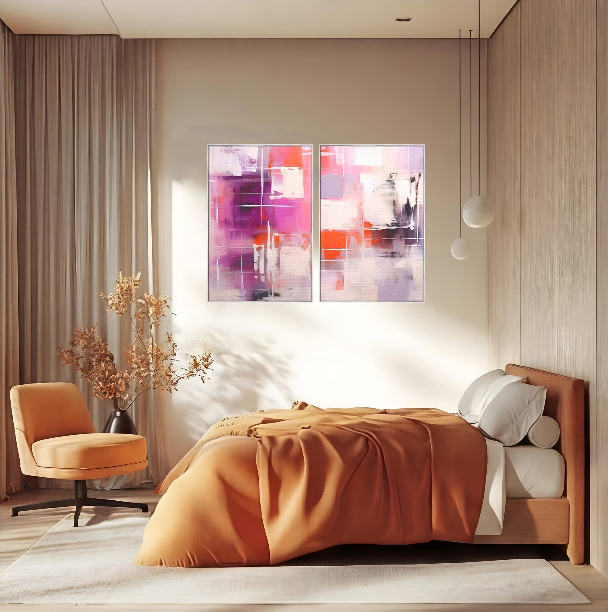 Set 2 Tablouri Canvas Premium LuxCanva® A2-1599, Contraste Purpurii, Dormitor, Lila, Lavanda, Mov, Vibratie Vizuala, Living, Culori Vibrante
