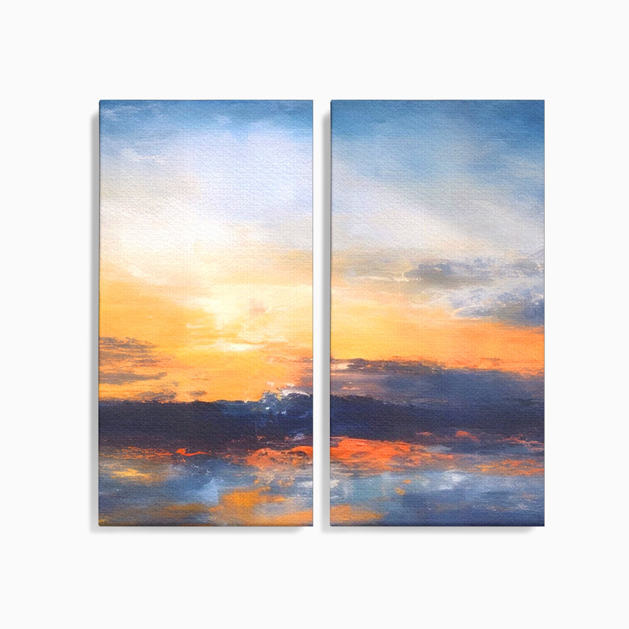 Set 2 Tablouri Canvas Premium LuxCanva® A2-1603, Un Apus Abstract, Living, Pastel, Mare, Soare, Nisip, Dormitor, Culori Vibrante