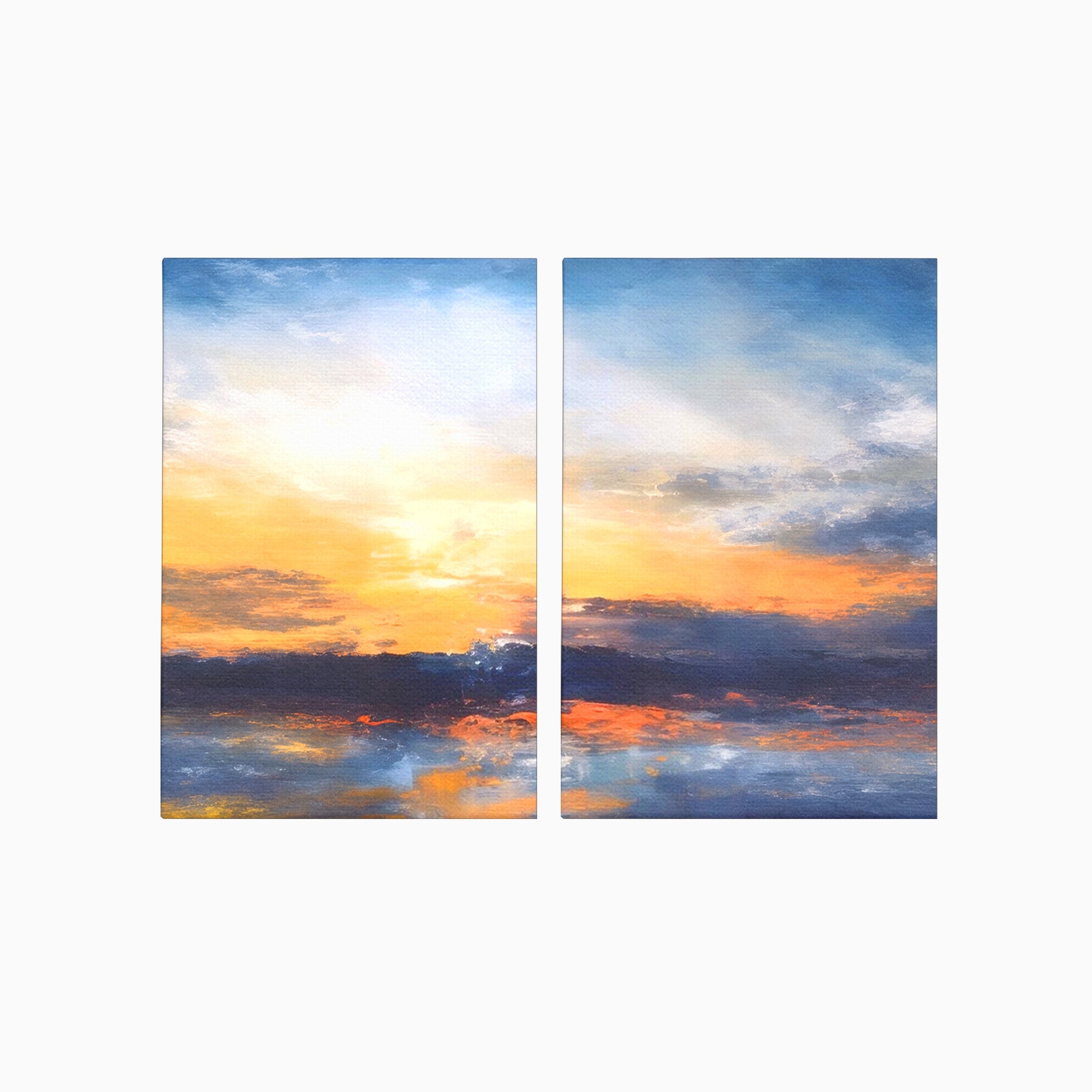 Set 2 Tablouri Canvas Premium LuxCanva® A2-1603, Un Apus Abstract, Living, Pastel, Mare, Soare, Nisip, Dormitor, Culori Vibrante
