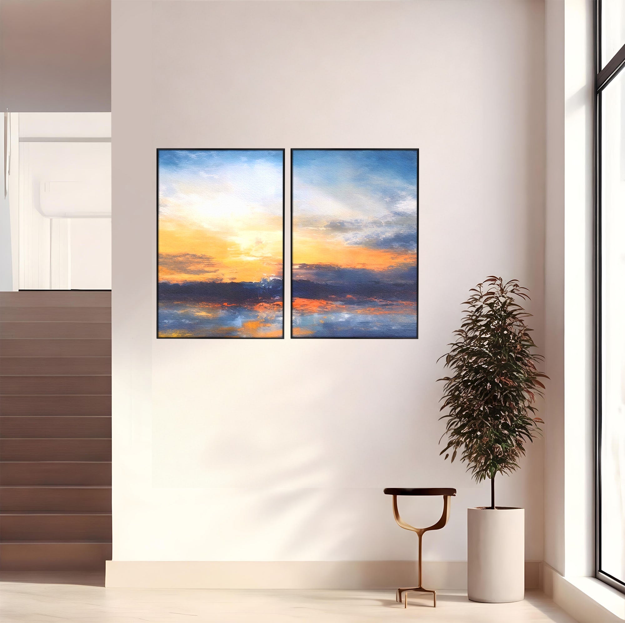 Set 2 Tablouri Canvas Premium LuxCanva® A2-1603, Un Apus Abstract, Living, Pastel, Mare, Soare, Nisip, Dormitor, Culori Vibrante