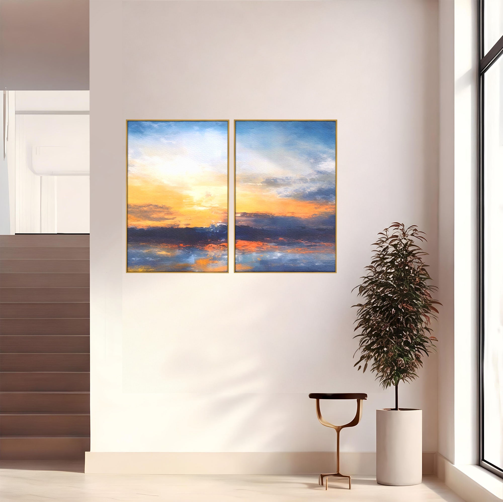 Set 2 Tablouri Canvas Premium LuxCanva® A2-1603, Un Apus Abstract, Living, Pastel, Mare, Soare, Nisip, Dormitor, Culori Vibrante