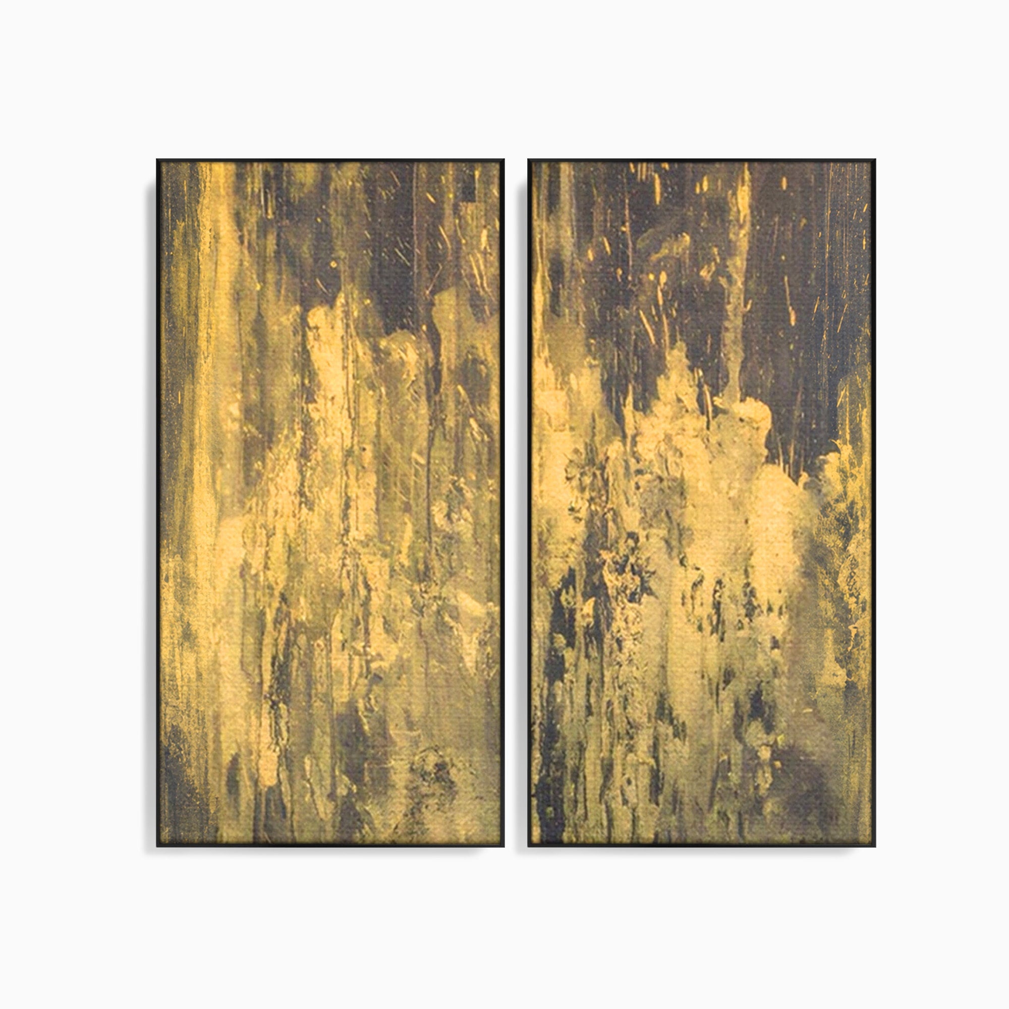 Set 2 Tablouri Canvas Premium LuxCanva® A2-1606, Vibratie Gold, Living, Abstract, Decorativ, Auriu, Dormitor, Culori Vibrante