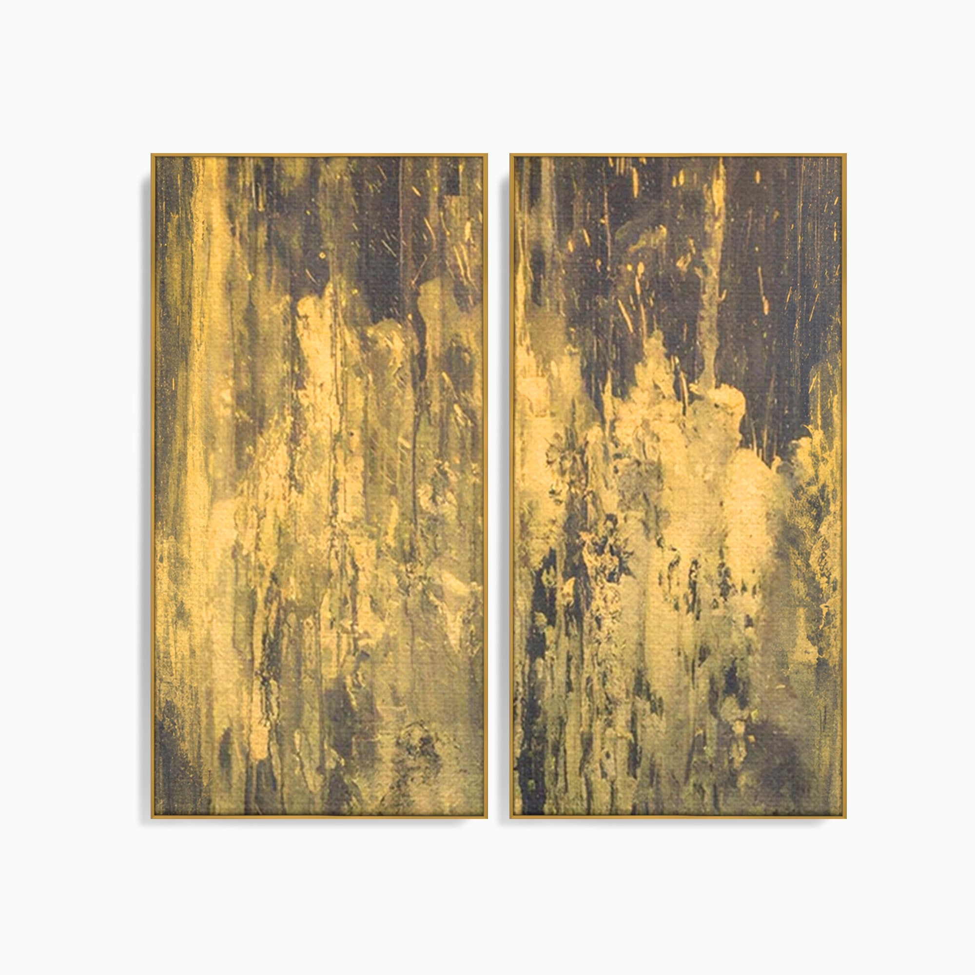 Set 2 Tablouri Canvas Premium LuxCanva® A2-1606, Vibratie Gold, Living, Abstract, Decorativ, Auriu, Dormitor, Culori Vibrante