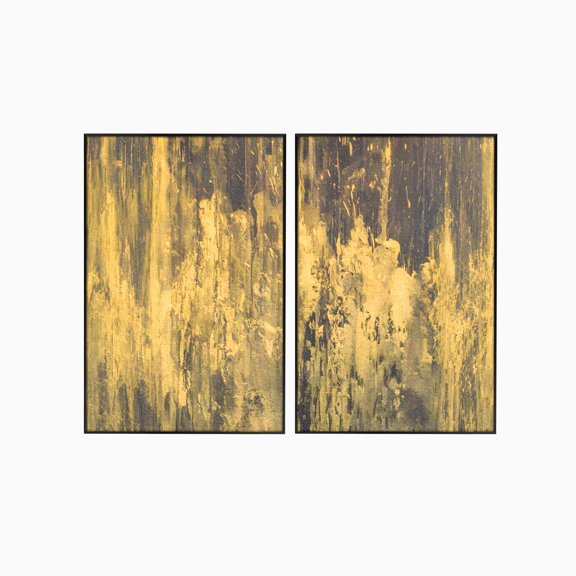Set 2 Tablouri Canvas Premium LuxCanva® A2-1606, Vibratie Gold, Living, Abstract, Decorativ, Auriu, Dormitor, Culori Vibrante