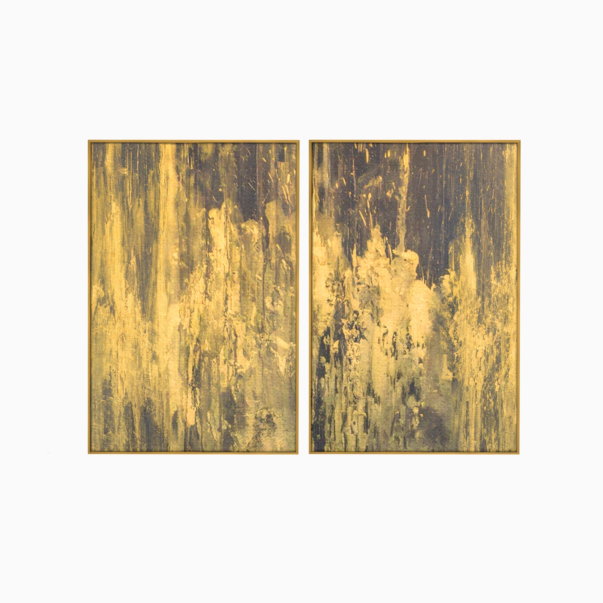 Set 2 Tablouri Canvas Premium LuxCanva® A2-1606, Vibratie Gold, Living, Abstract, Decorativ, Auriu, Dormitor, Culori Vibrante