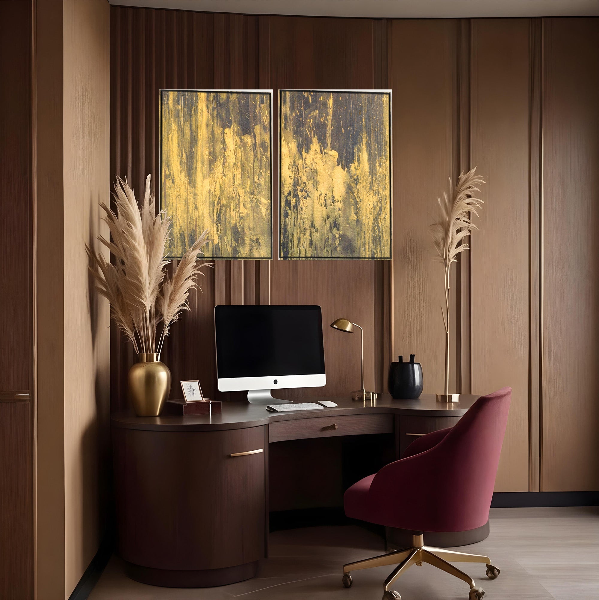 Set 2 Tablouri Canvas Premium LuxCanva® A2-1606, Vibratie Gold, Living, Abstract, Decorativ, Auriu, Dormitor, Culori Vibrante