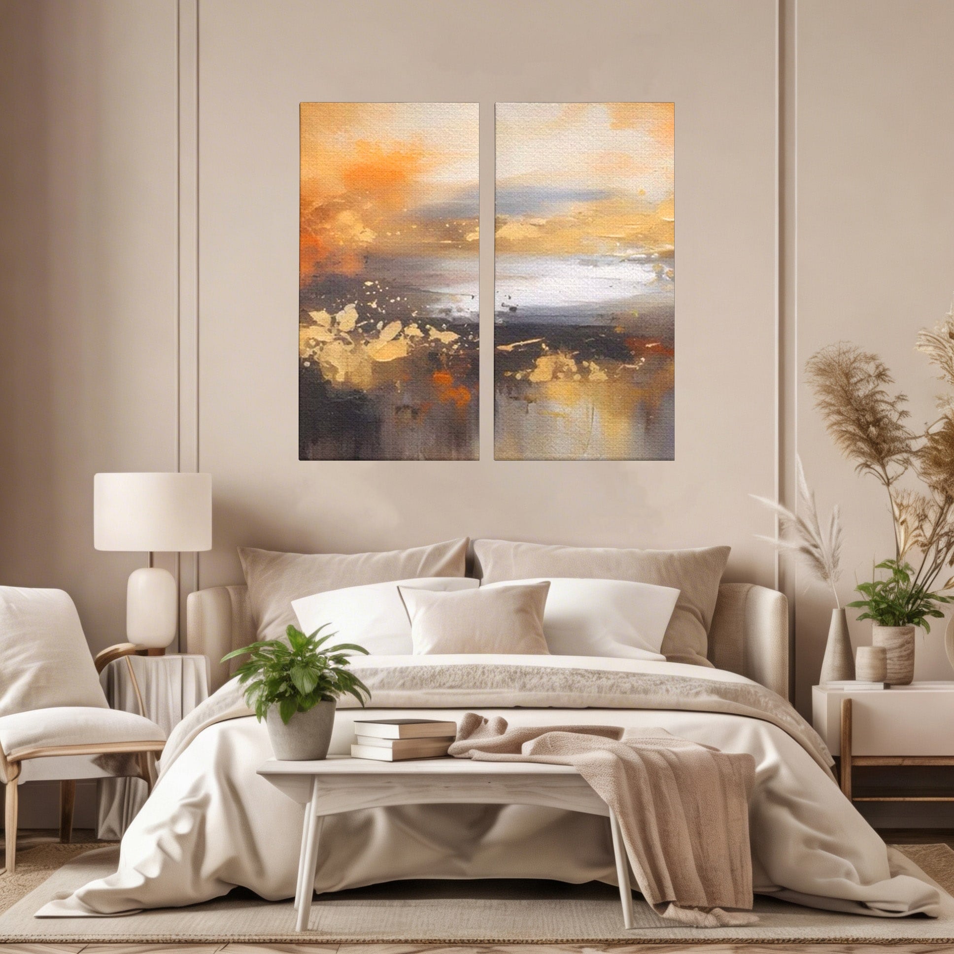 Set 2 Tablouri Canvas Premium LuxCanva® A2-1607, Infinit, Peisaj Abstract, Decorativ, Cosmos, Dormitor, Culori Vibrante