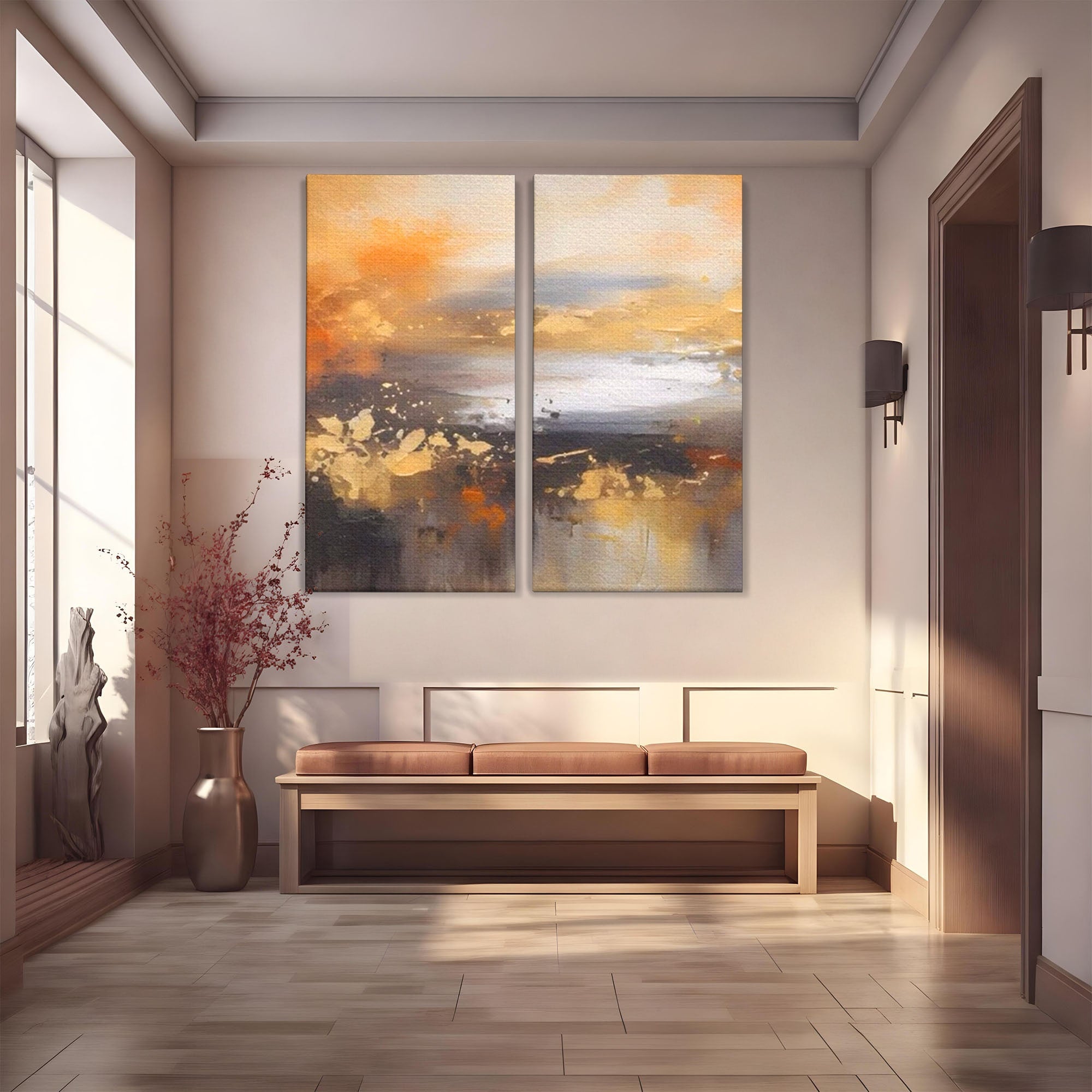 Set 2 Tablouri Canvas Premium LuxCanva® A2-1607, Infinit, Peisaj Abstract, Decorativ, Cosmos, Dormitor, Culori Vibrante