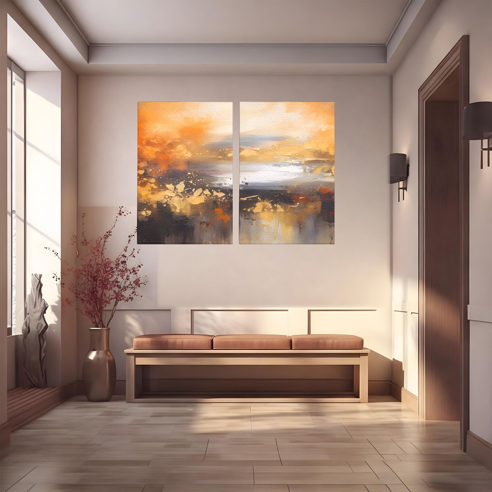 Set 2 Tablouri Canvas Premium LuxCanva® A2-1607, Infinit, Peisaj Abstract, Decorativ, Cosmos, Dormitor, Culori Vibrante