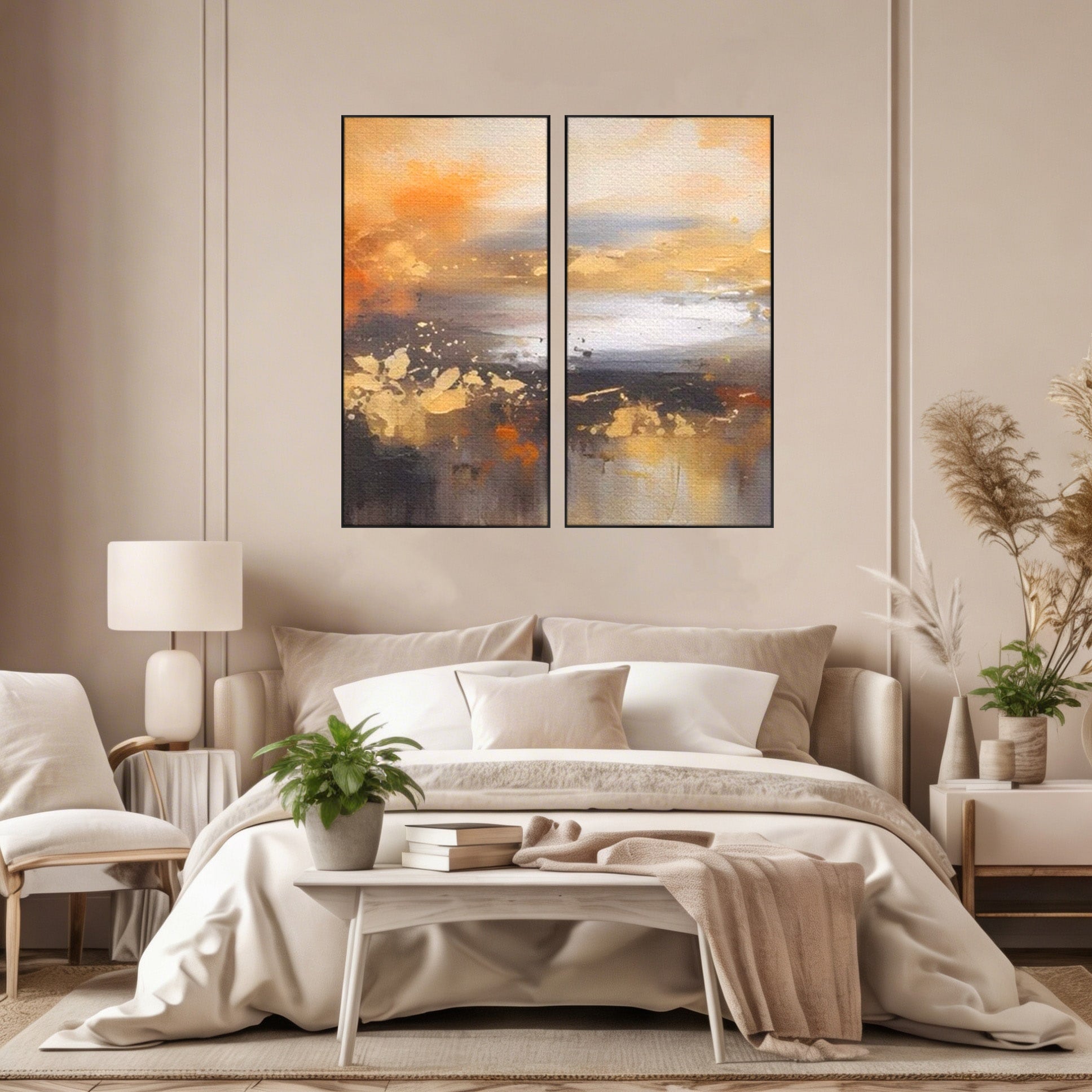 Set 2 Tablouri Canvas Premium LuxCanva® A2-1607, Infinit, Peisaj Abstract, Decorativ, Cosmos, Dormitor, Culori Vibrante