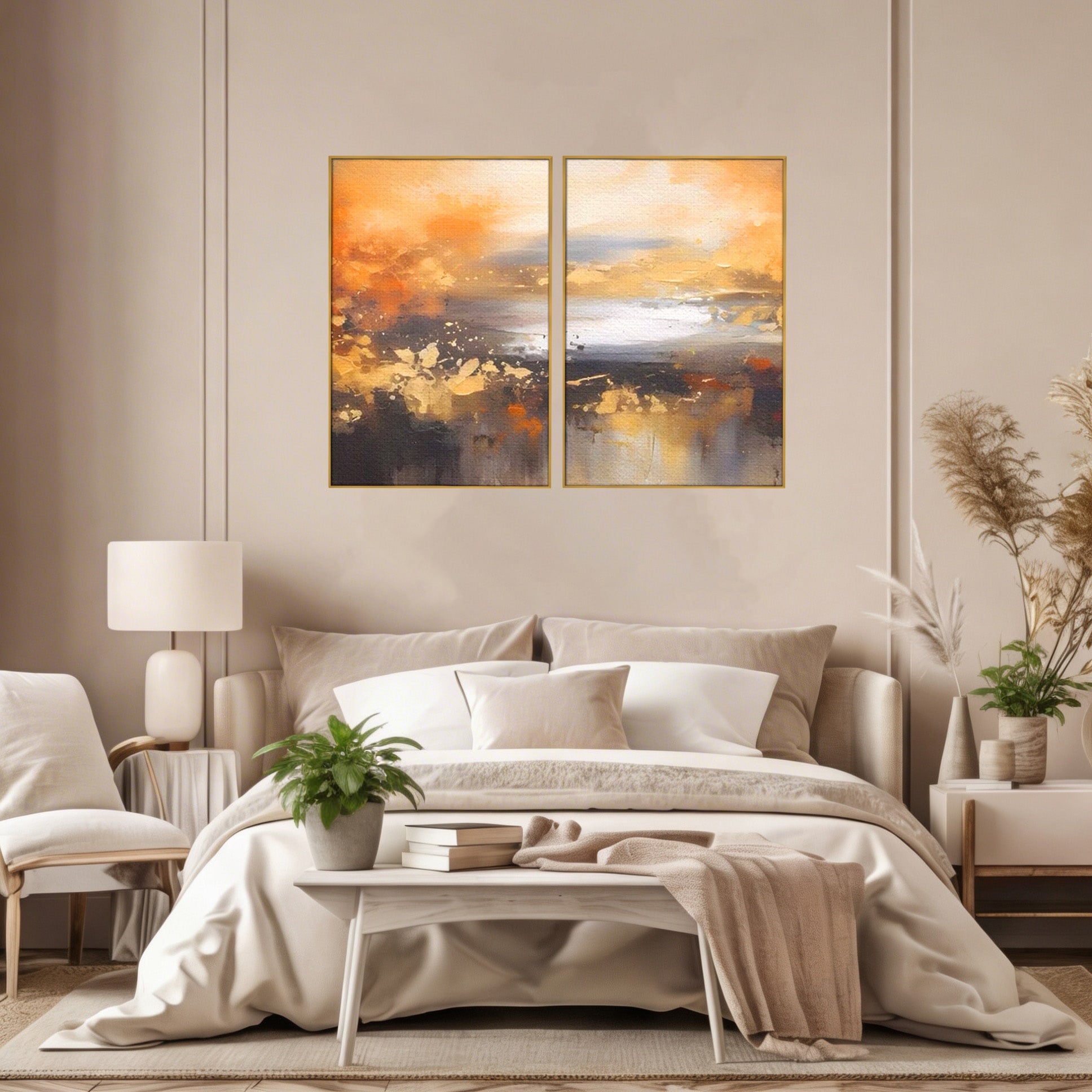 Set 2 Tablouri Canvas Premium LuxCanva® A2-1607, Infinit, Peisaj Abstract, Decorativ, Cosmos, Dormitor, Culori Vibrante