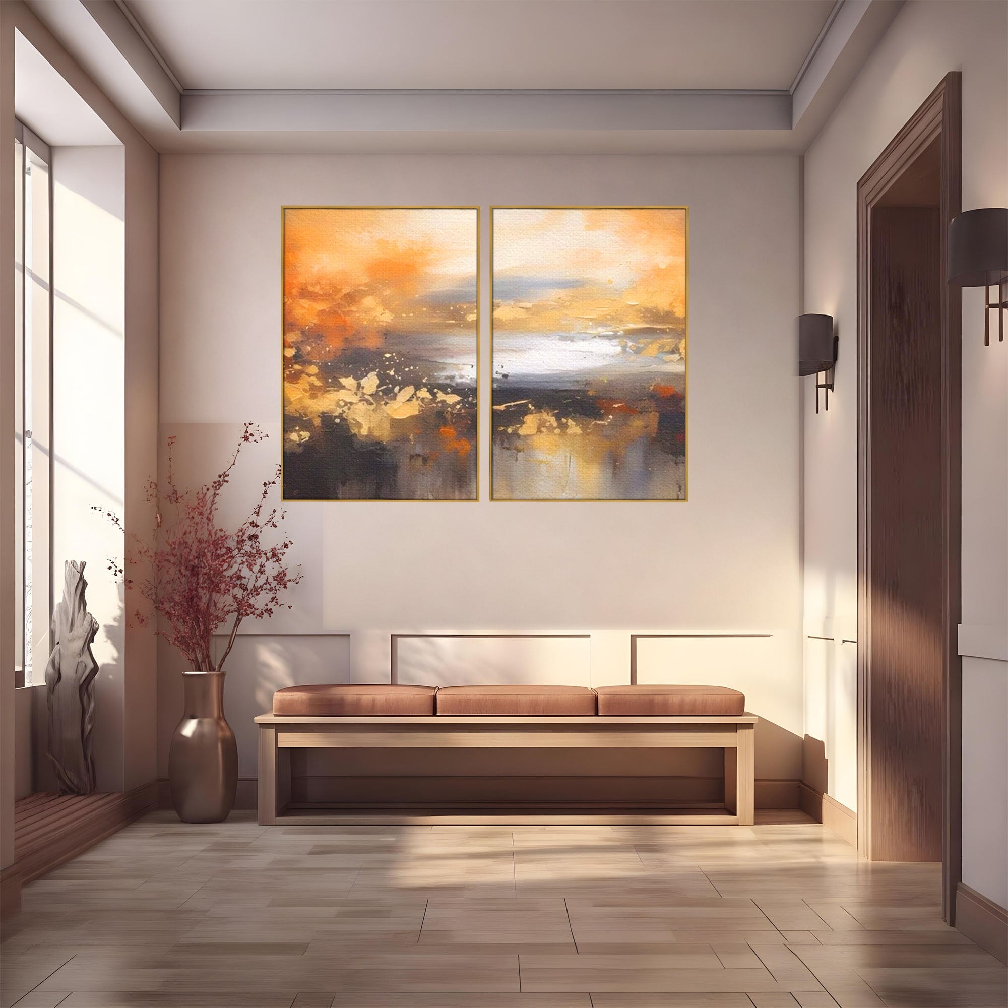 Set 2 Tablouri Canvas Premium LuxCanva® A2-1607, Infinit, Peisaj Abstract, Decorativ, Cosmos, Dormitor, Culori Vibrante