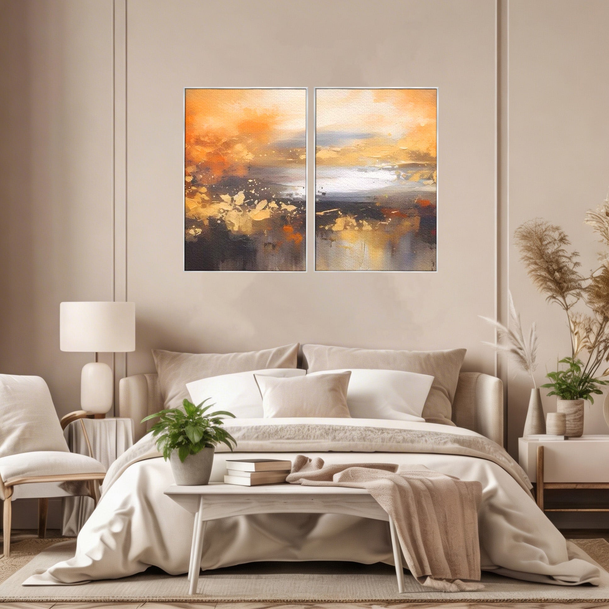 Set 2 Tablouri Canvas Premium LuxCanva® A2-1607, Infinit, Peisaj Abstract, Decorativ, Cosmos, Dormitor, Culori Vibrante
