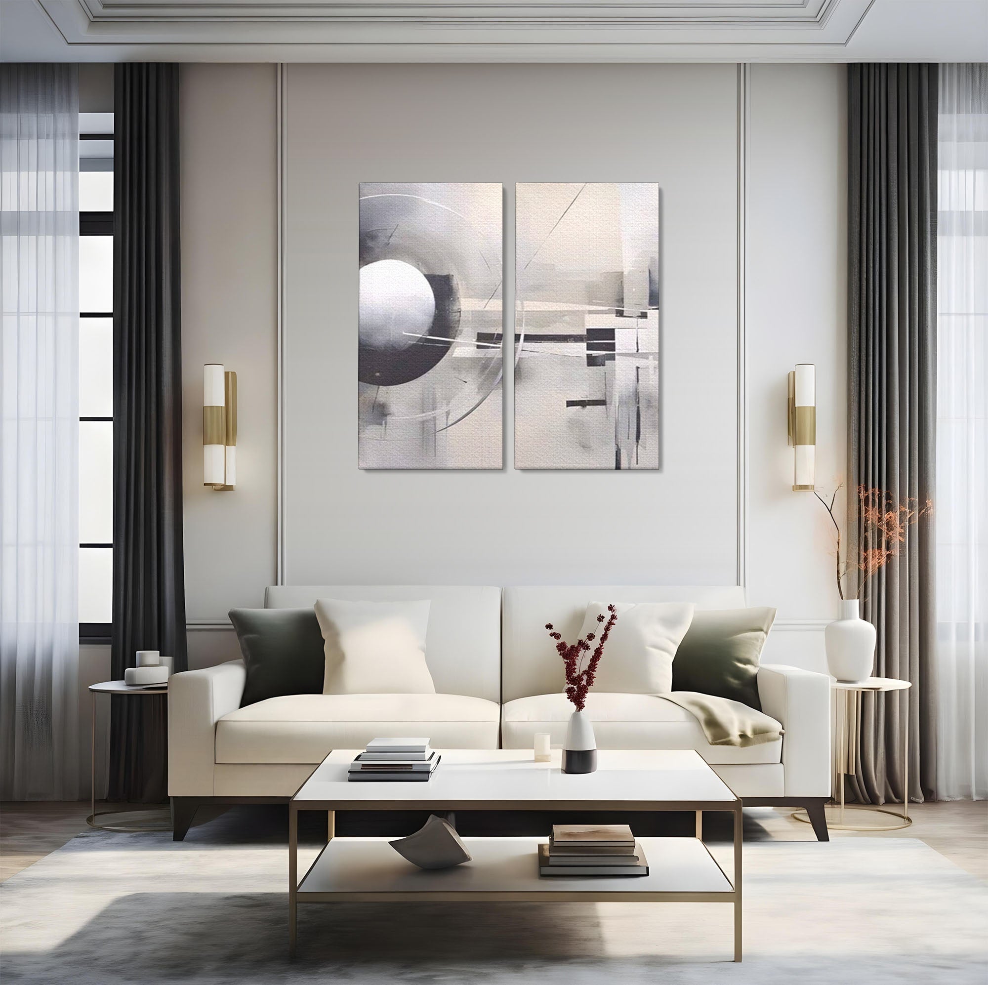 Set 2 Tablouri Canvas Premium LuxCanva® A2-1612, Non-Culori, Room, Abstract, Sfera, Univers, Decorativ, Dormitor, Culori Vibrante