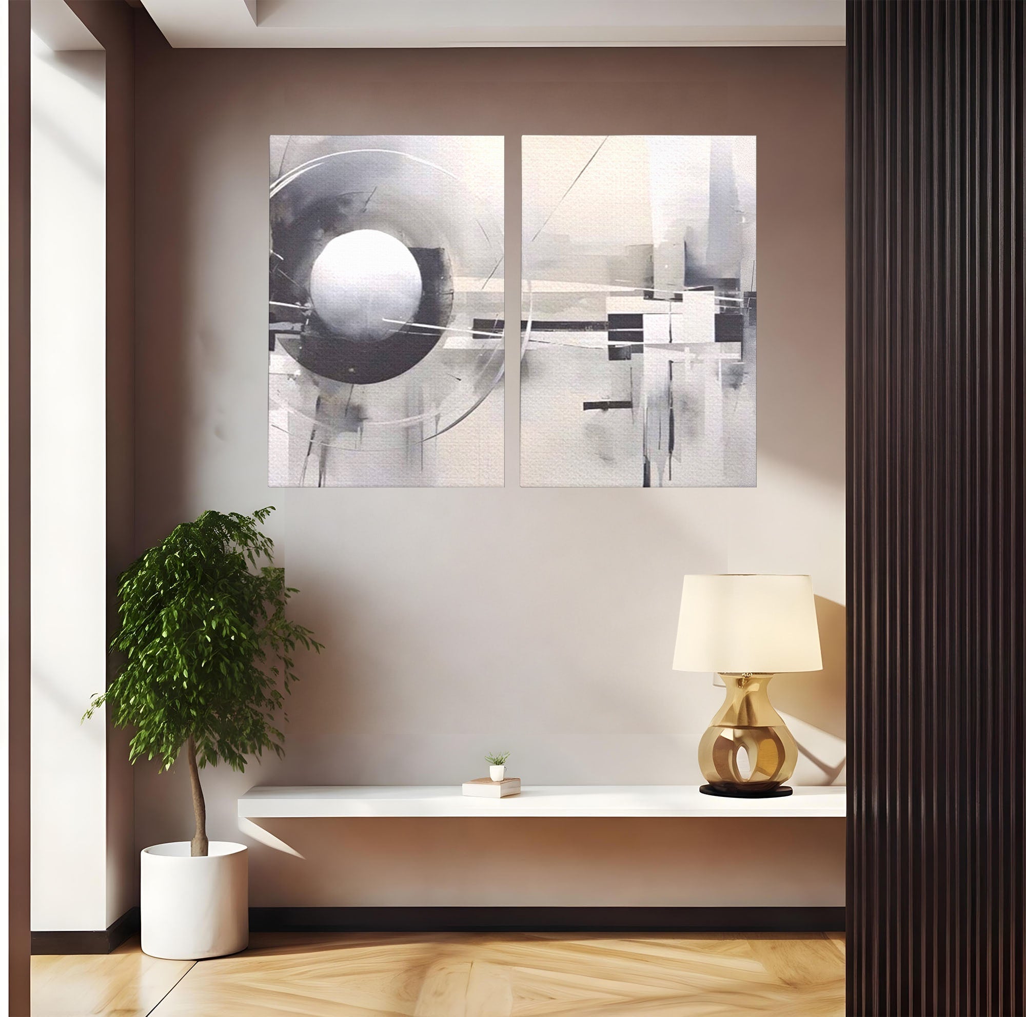 Set 2 Tablouri Canvas Premium LuxCanva® A2-1612, Non-Culori, Room, Abstract, Sfera, Univers, Decorativ, Dormitor, Culori Vibrante