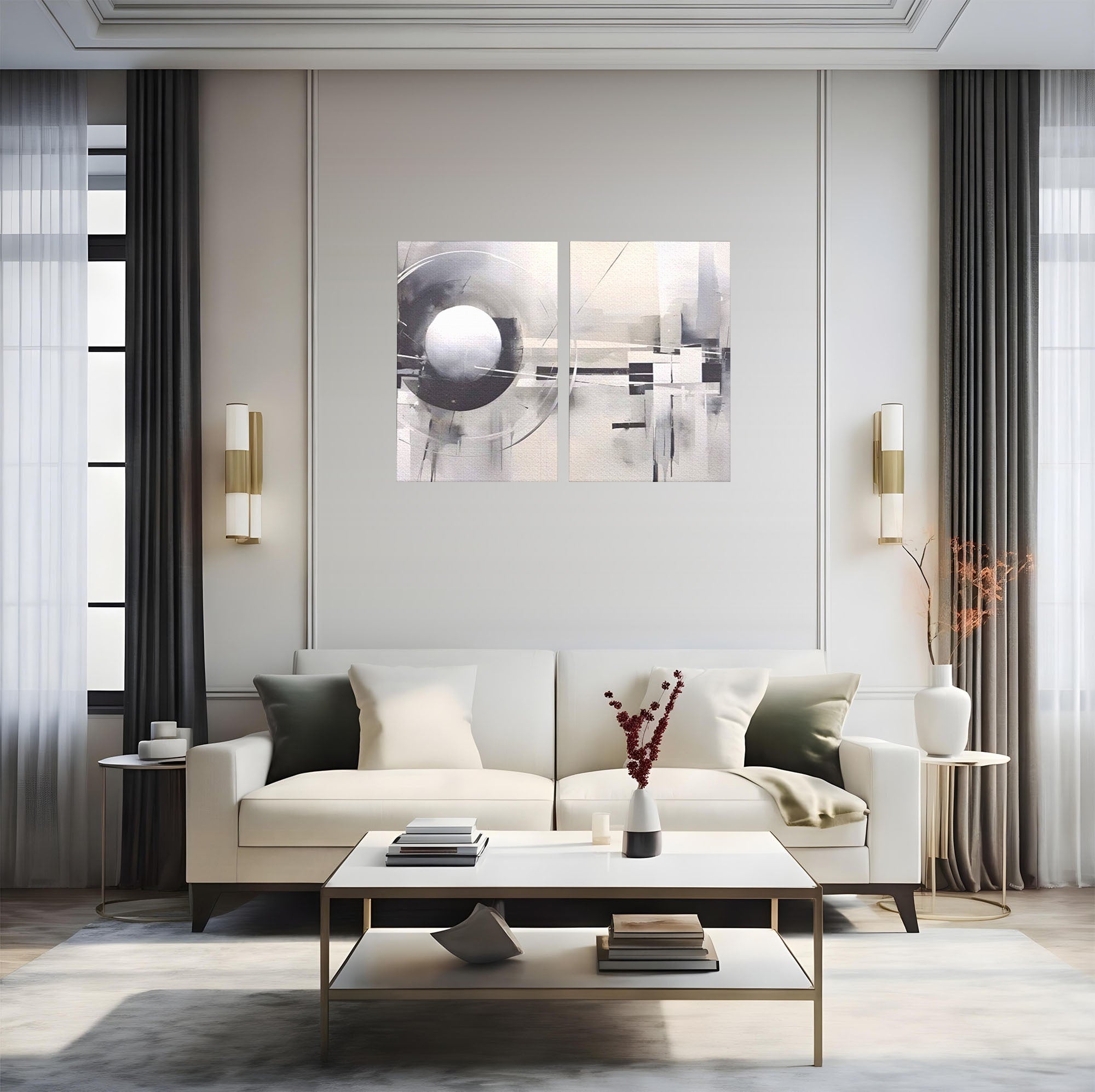 Set 2 Tablouri Canvas Premium LuxCanva® A2-1612, Non-Culori, Room, Abstract, Sfera, Univers, Decorativ, Dormitor, Culori Vibrante