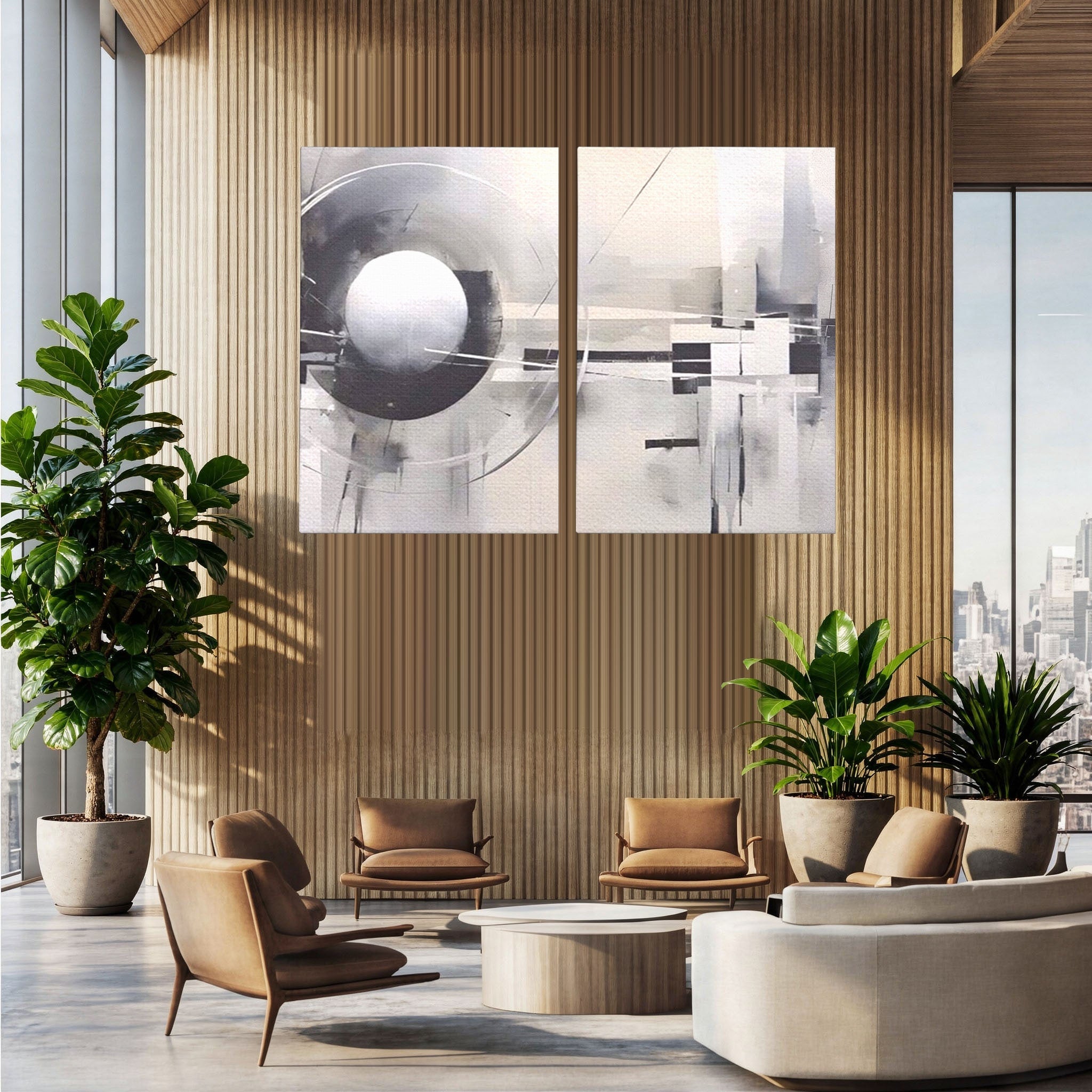Set 2 Tablouri Canvas Premium LuxCanva® A2-1612, Non-Culori, Room, Abstract, Sfera, Univers, Decorativ, Dormitor, Culori Vibrante