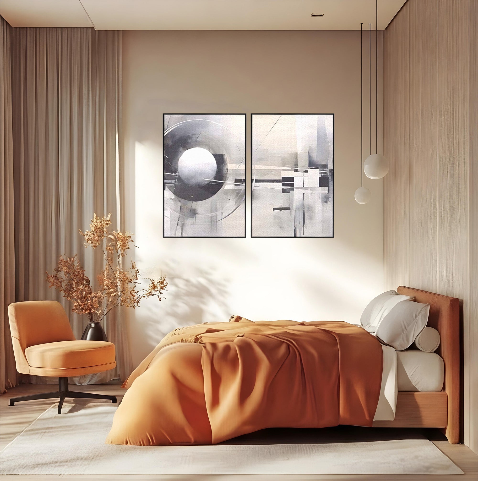 Set 2 Tablouri Canvas Premium LuxCanva® A2-1612, Non-Culori, Room, Abstract, Sfera, Univers, Decorativ, Dormitor, Culori Vibrante