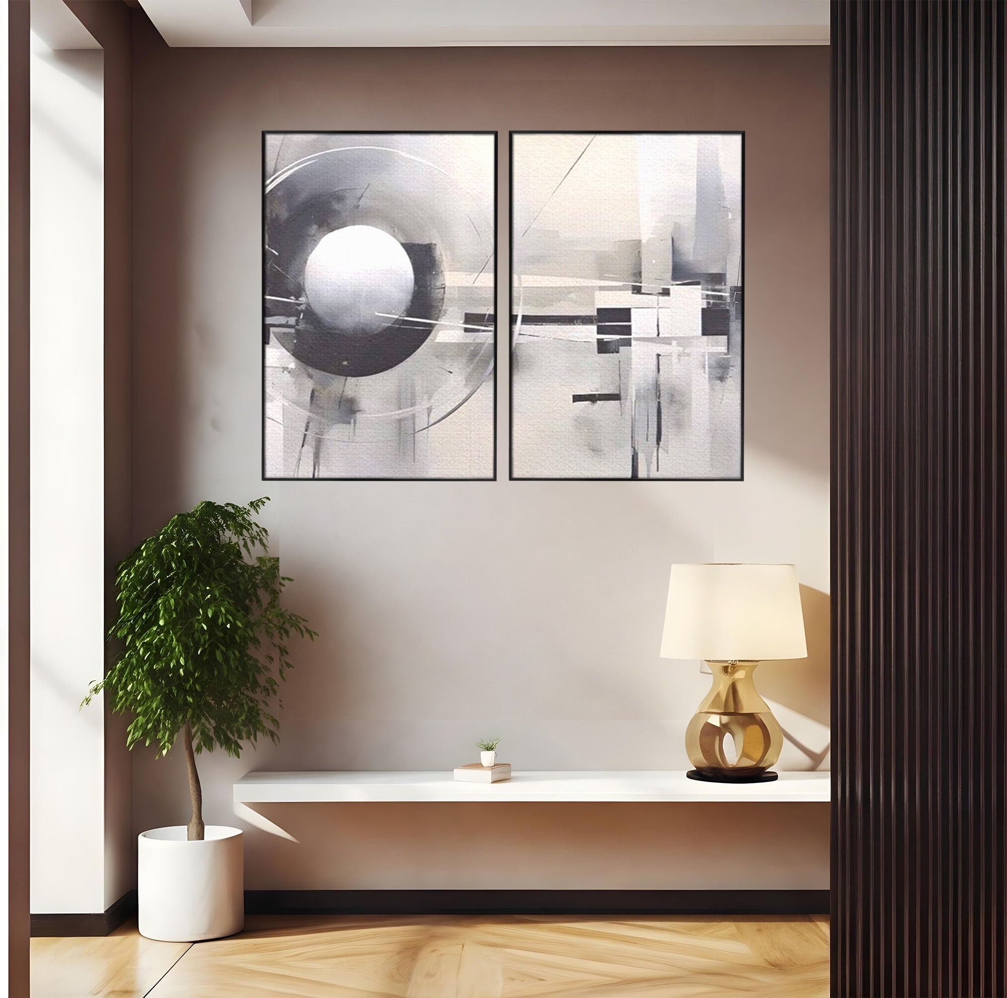 Set 2 Tablouri Canvas Premium LuxCanva® A2-1612, Non-Culori, Room, Abstract, Sfera, Univers, Decorativ, Dormitor, Culori Vibrante