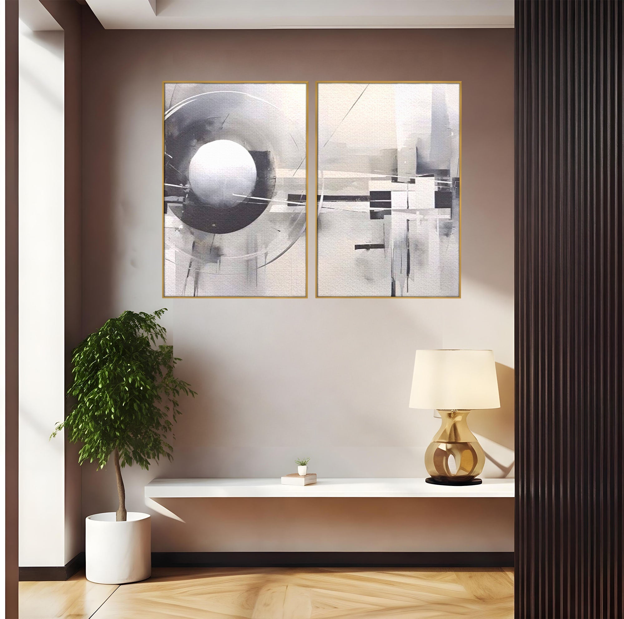Set 2 Tablouri Canvas Premium LuxCanva® A2-1612, Non-Culori, Room, Abstract, Sfera, Univers, Decorativ, Dormitor, Culori Vibrante