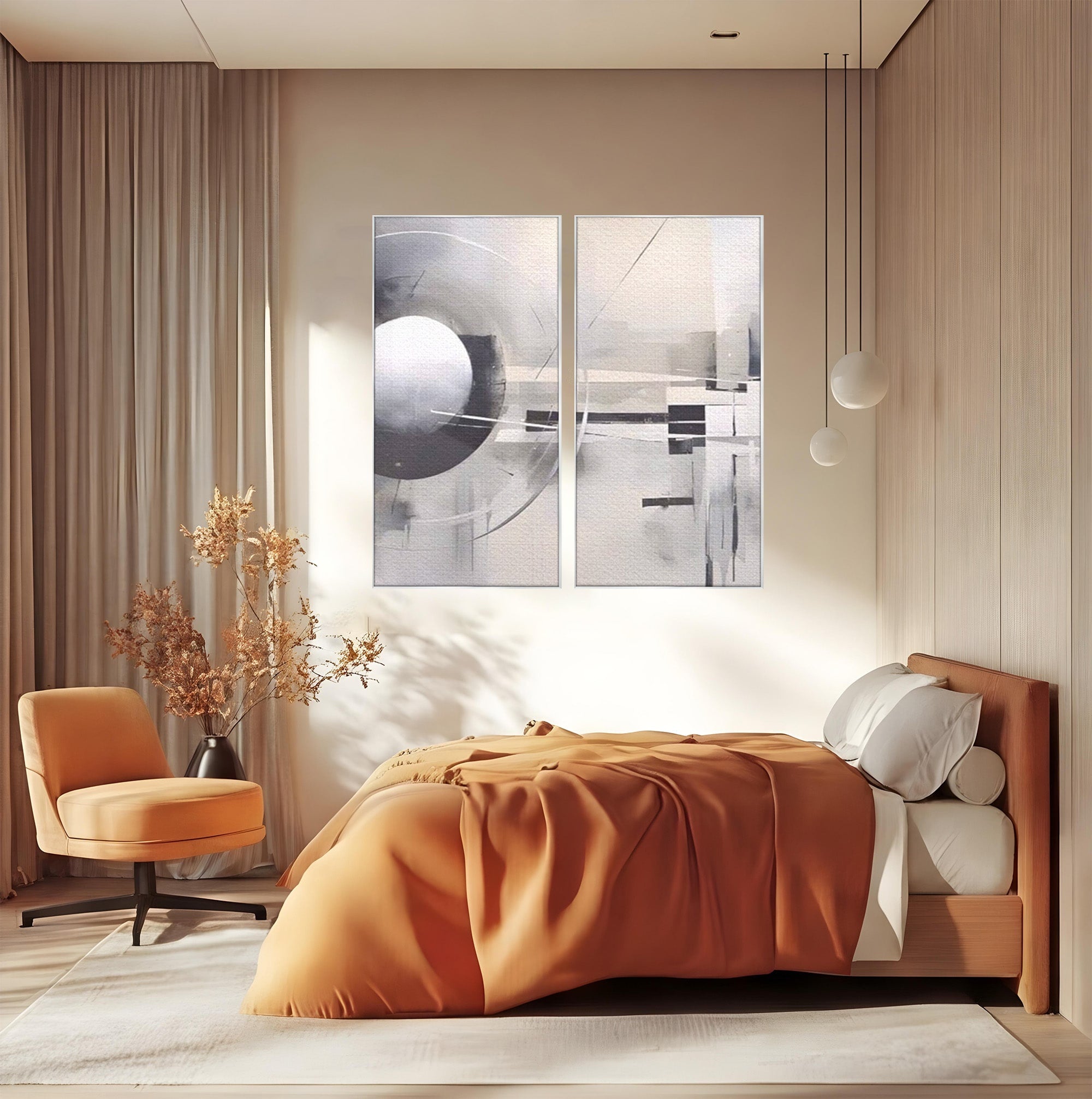 Set 2 Tablouri Canvas Premium LuxCanva® A2-1612, Non-Culori, Room, Abstract, Sfera, Univers, Decorativ, Dormitor, Culori Vibrante