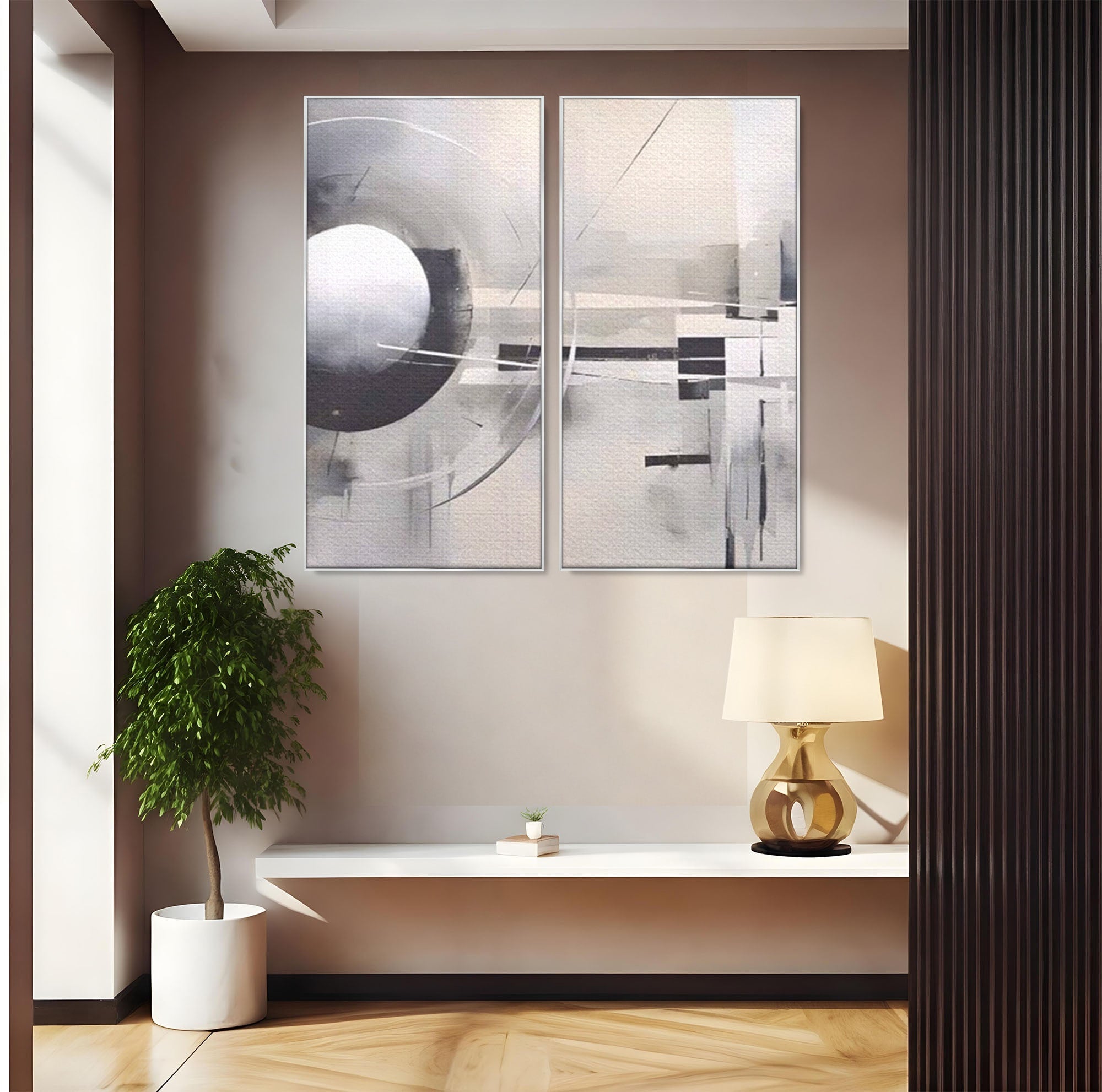 Set 2 Tablouri Canvas Premium LuxCanva® A2-1612, Non-Culori, Room, Abstract, Sfera, Univers, Decorativ, Dormitor, Culori Vibrante