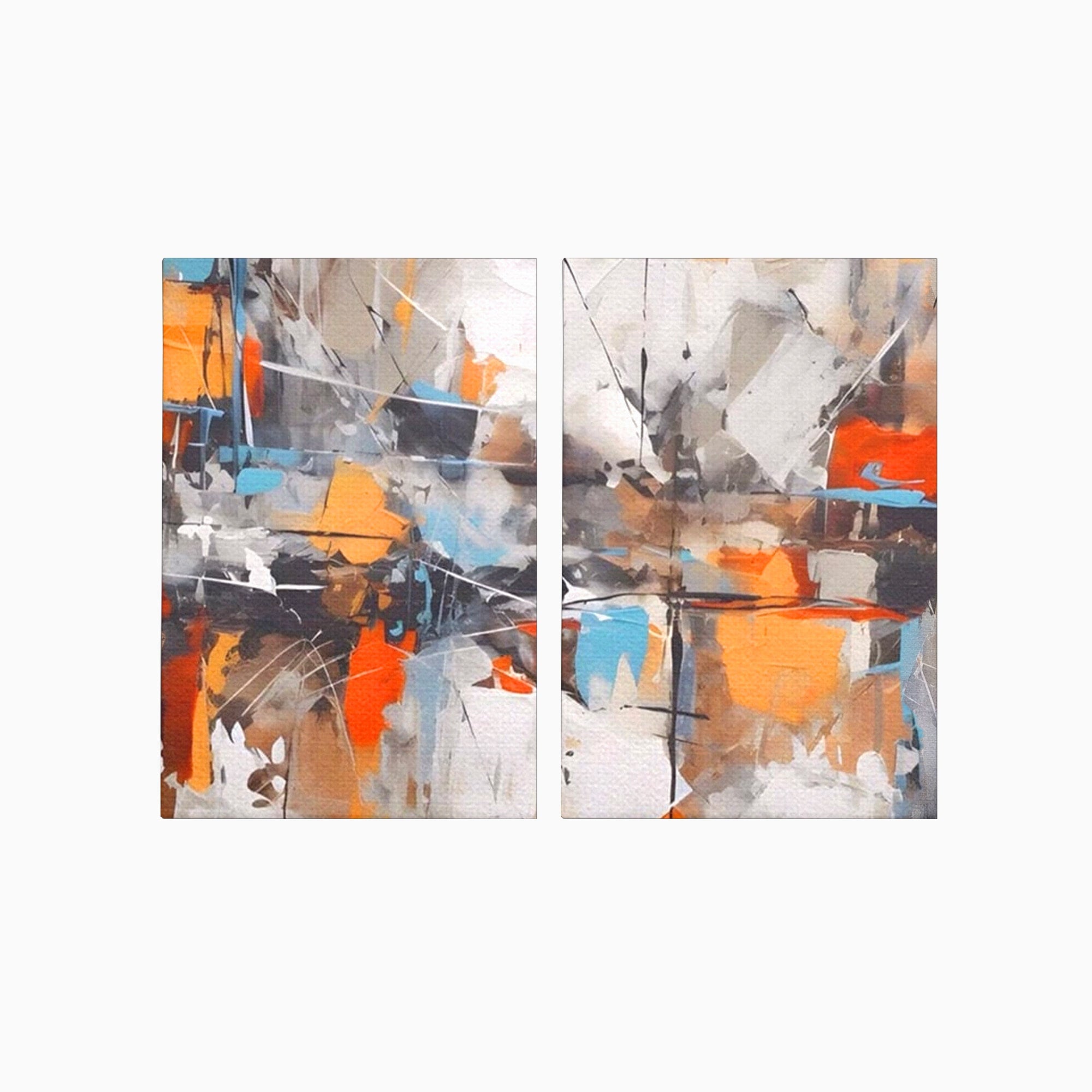 Set 2 Tablouri Canvas Premium LuxCanva® A2-1615, Un Dans Al Culorilor, Living, Blue, Linii, Pensulat, Decorativ, Dormitor, Culori Vibrante