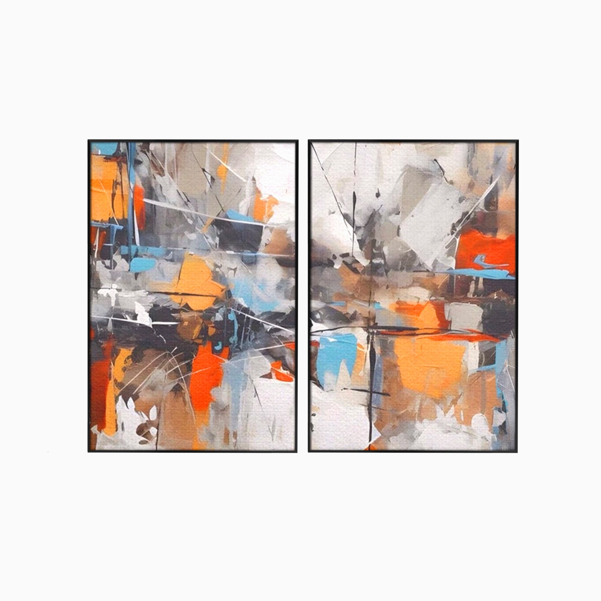Set 2 Tablouri Canvas Premium LuxCanva® A2-1615, Un Dans Al Culorilor, Living, Blue, Linii, Pensulat, Decorativ, Dormitor, Culori Vibrante