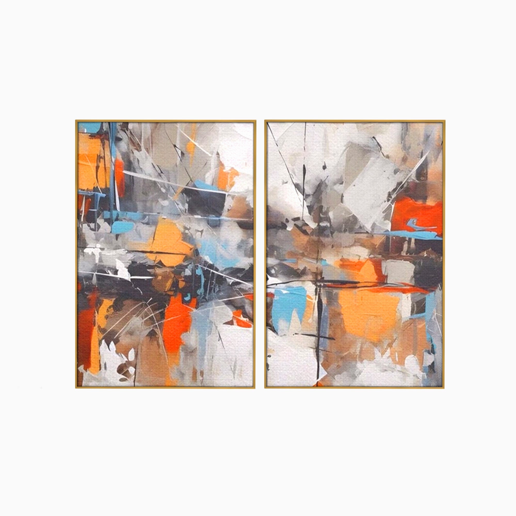 Set 2 Tablouri Canvas Premium LuxCanva® A2-1615, Un Dans Al Culorilor, Living, Blue, Linii, Pensulat, Decorativ, Dormitor, Culori Vibrante