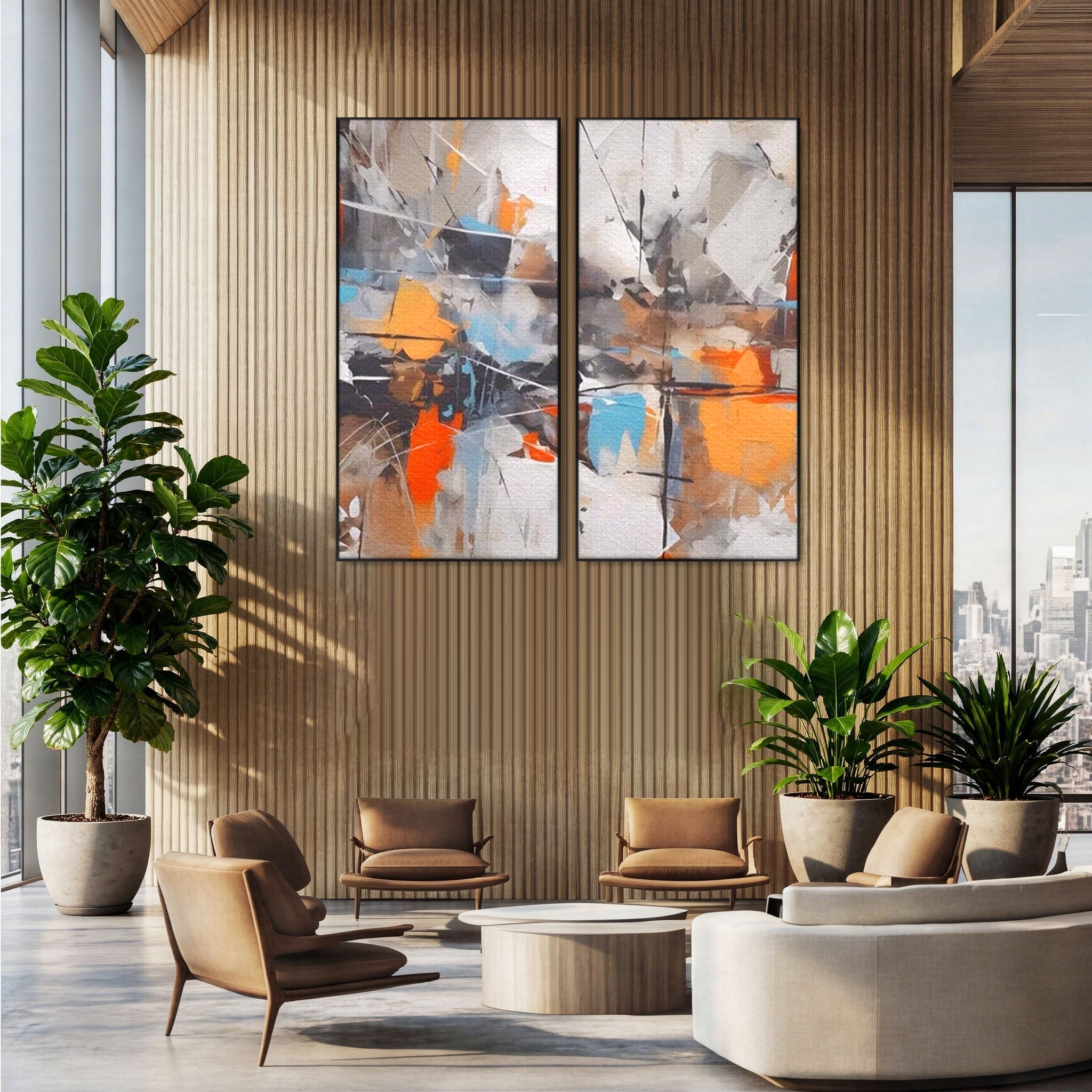 Set 2 Tablouri Canvas Premium LuxCanva® A2-1615, Un Dans Al Culorilor, Living, Blue, Linii, Pensulat, Decorativ, Dormitor, Culori Vibrante