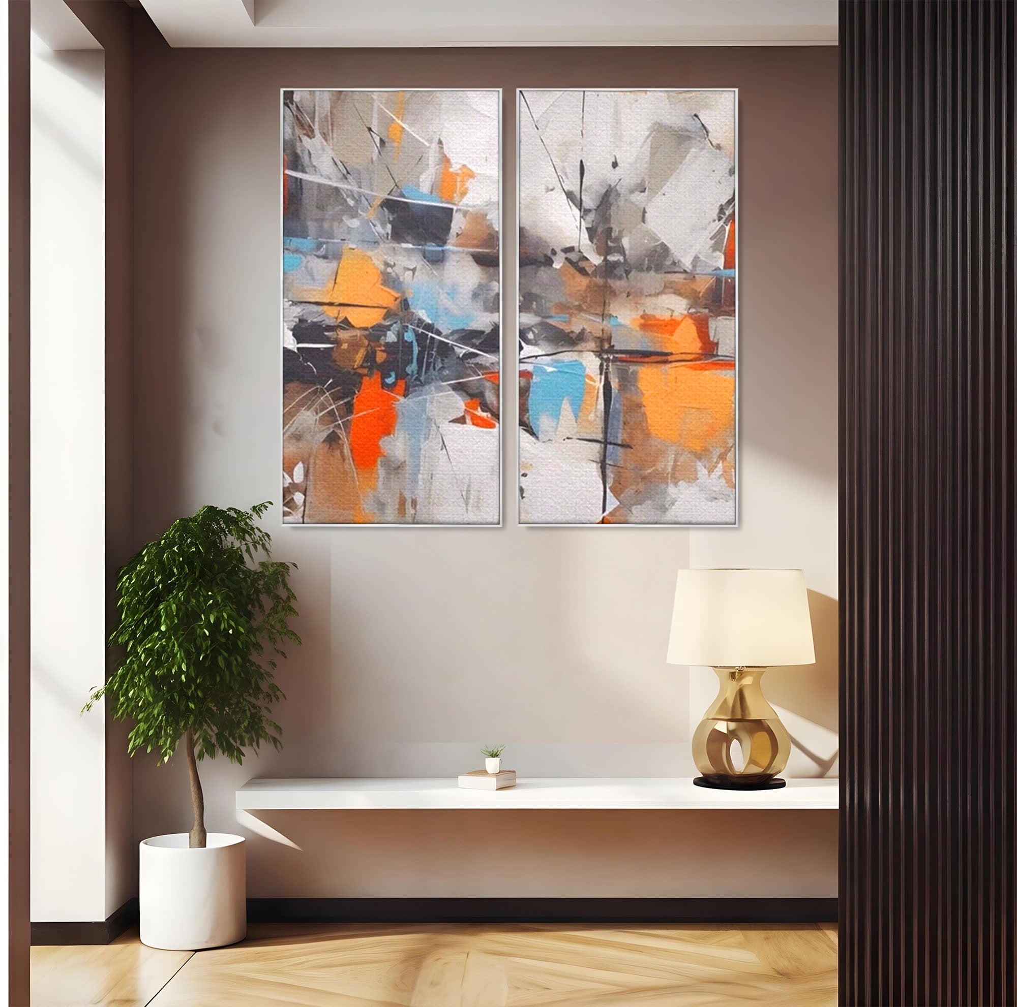 Set 2 Tablouri Canvas Premium LuxCanva® A2-1615, Un Dans Al Culorilor, Living, Blue, Linii, Pensulat, Decorativ, Dormitor, Culori Vibrante