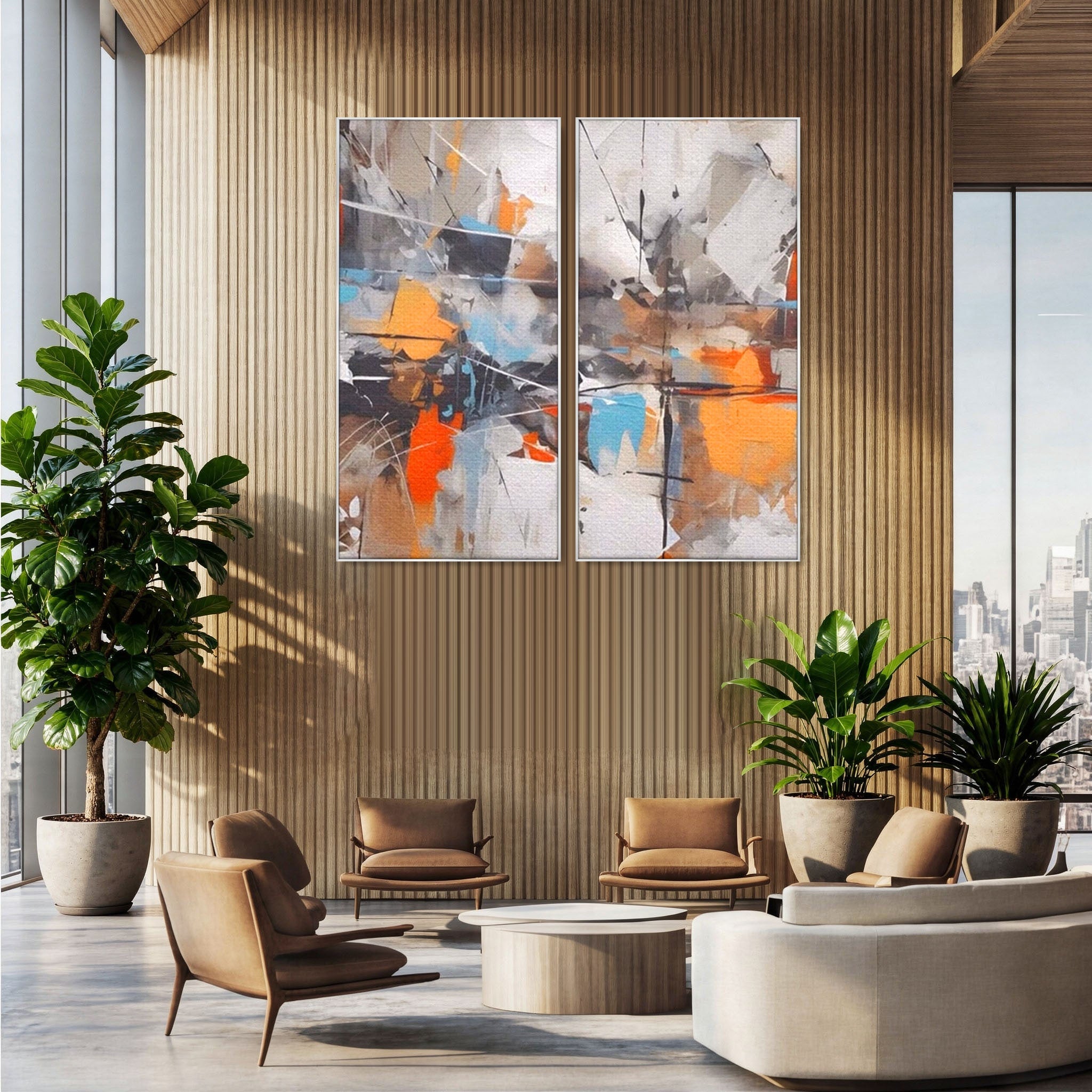 Set 2 Tablouri Canvas Premium LuxCanva® A2-1615, Un Dans Al Culorilor, Living, Blue, Linii, Pensulat, Decorativ, Dormitor, Culori Vibrante