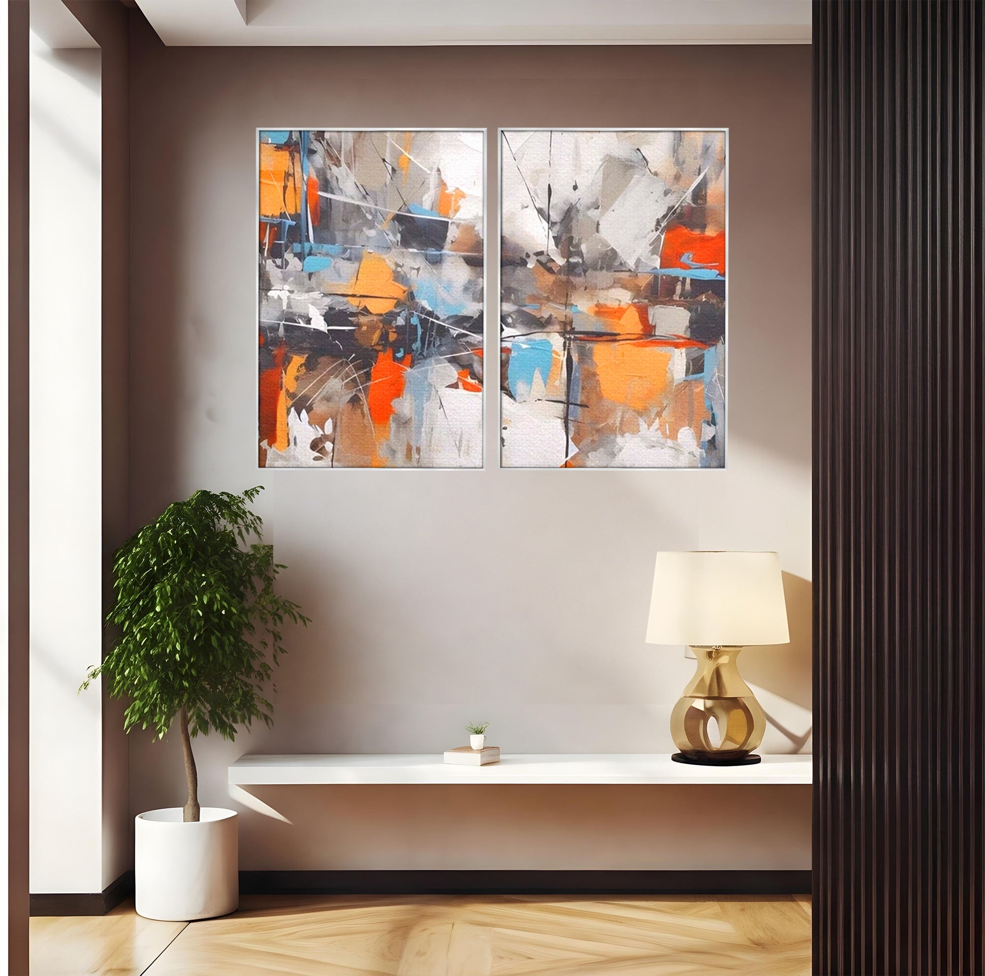 Set 2 Tablouri Canvas Premium LuxCanva® A2-1615, Un Dans Al Culorilor, Living, Blue, Linii, Pensulat, Decorativ, Dormitor, Culori Vibrante