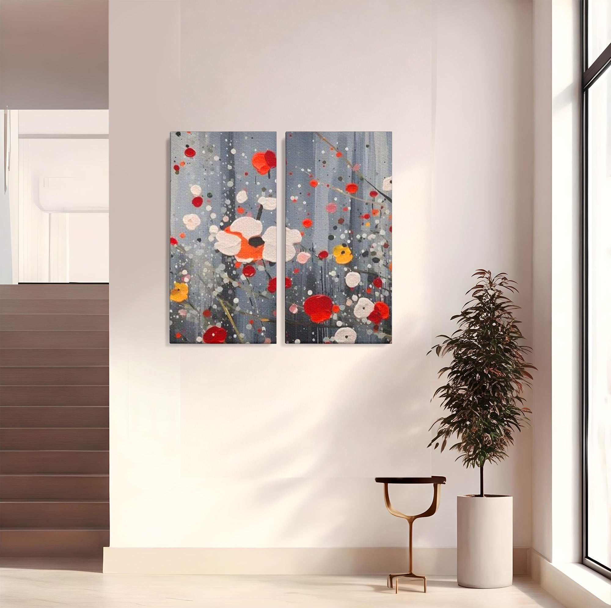 Set 2 Tablouri Canvas Premium LuxCanva® A2-1629, Minimal Flowers, Living, Flori, Natura, Decorativ, Dormitor, Culori Vibrante