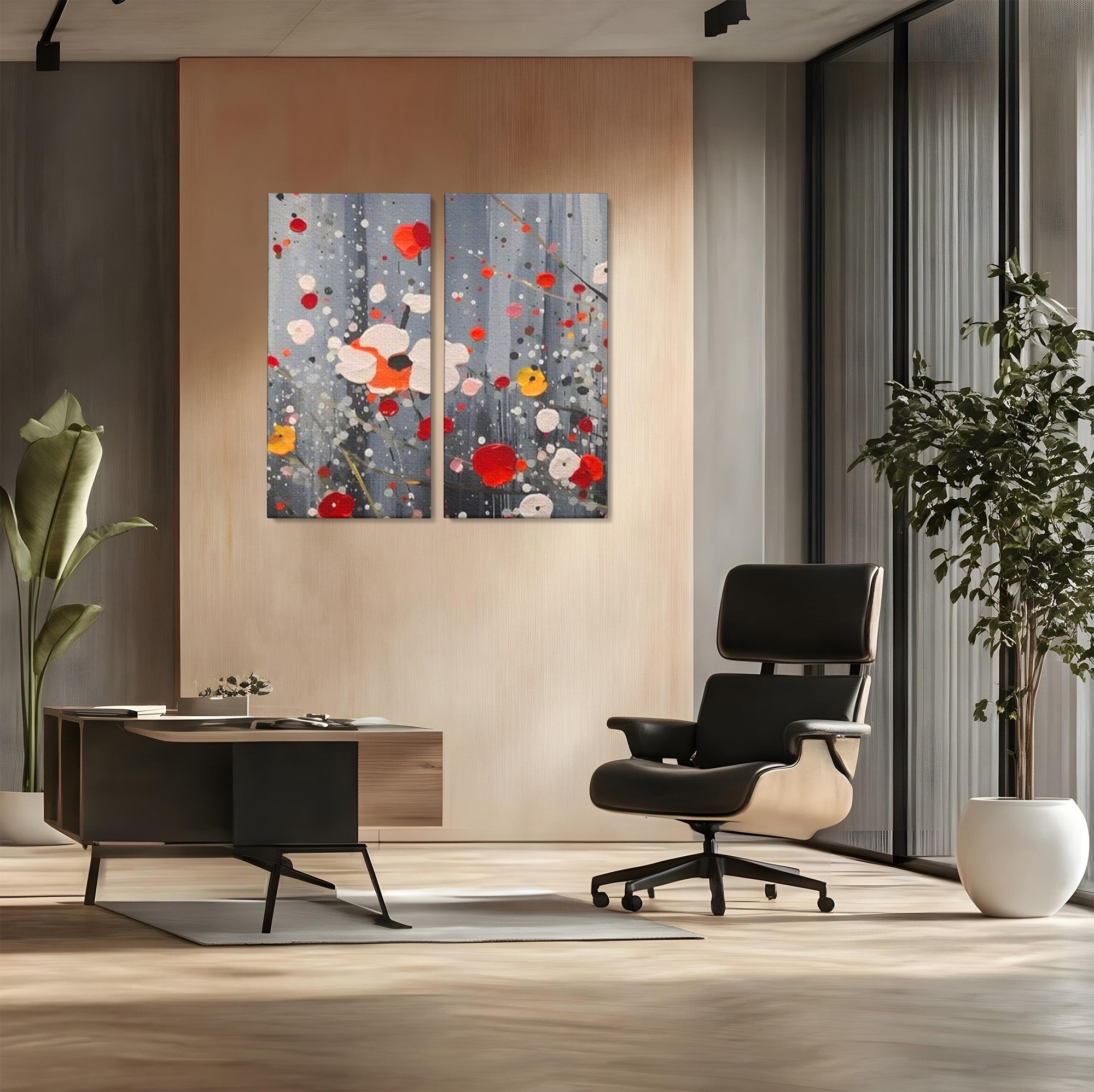 Set 2 Tablouri Canvas Premium LuxCanva® A2-1629, Minimal Flowers, Living, Flori, Natura, Decorativ, Dormitor, Culori Vibrante