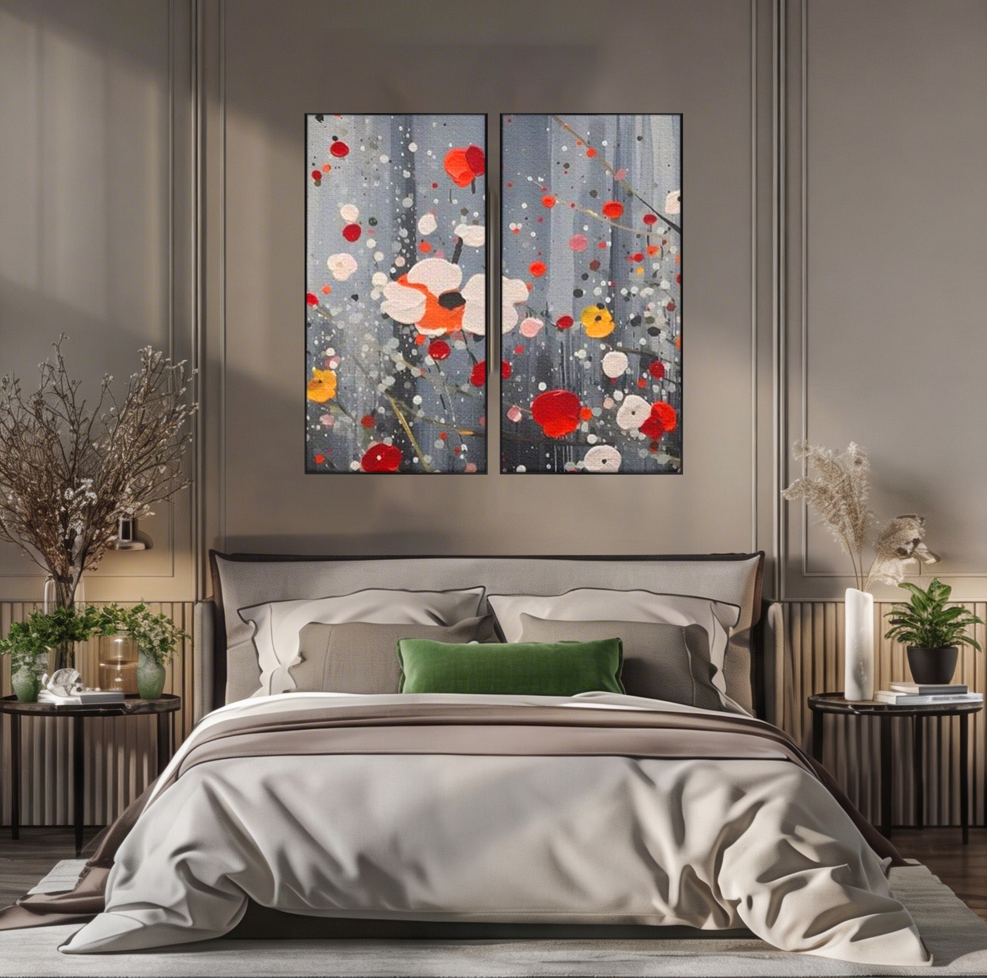 Set 2 Tablouri Canvas Premium LuxCanva® A2-1629, Minimal Flowers, Living, Flori, Natura, Decorativ, Dormitor, Culori Vibrante